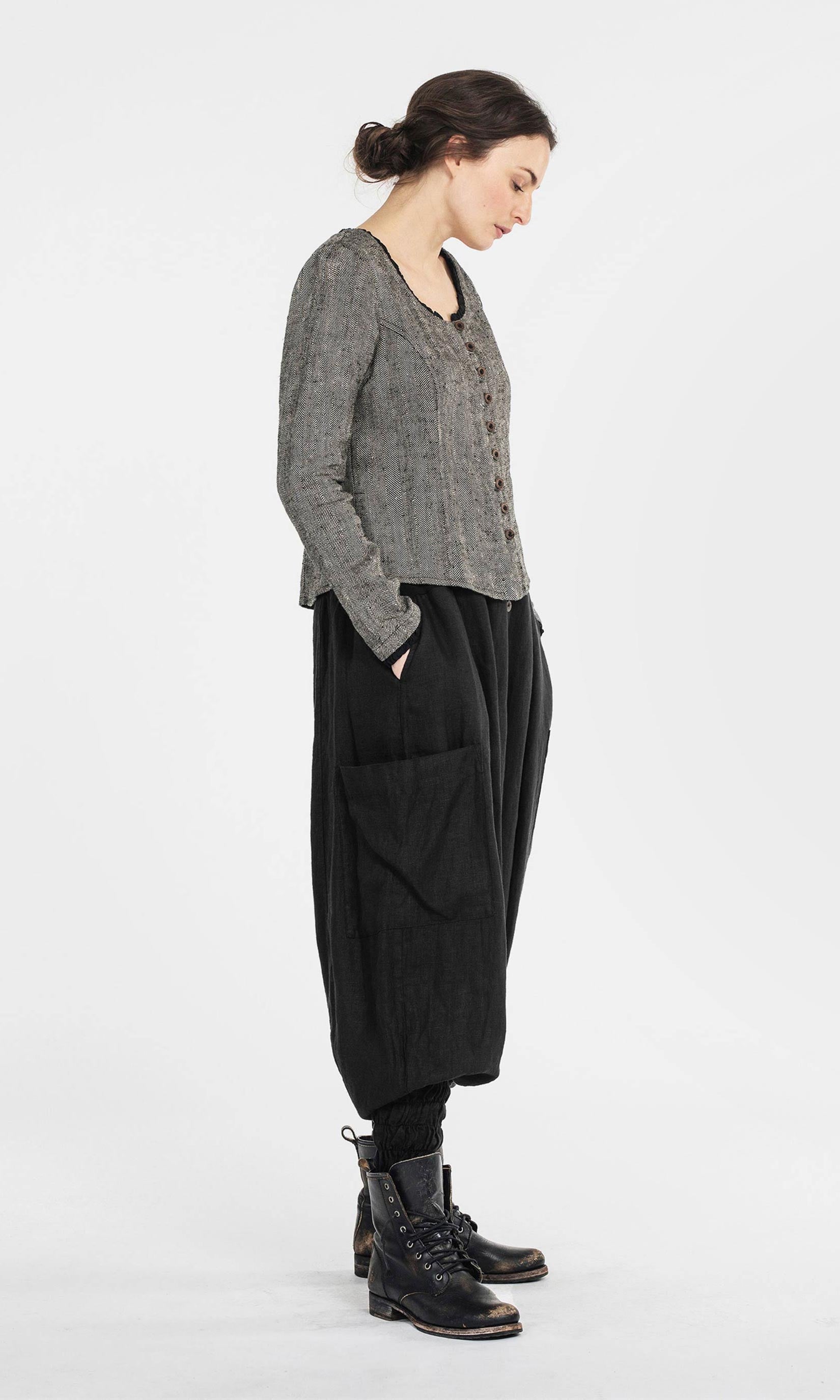 Linen harem pants with buttons