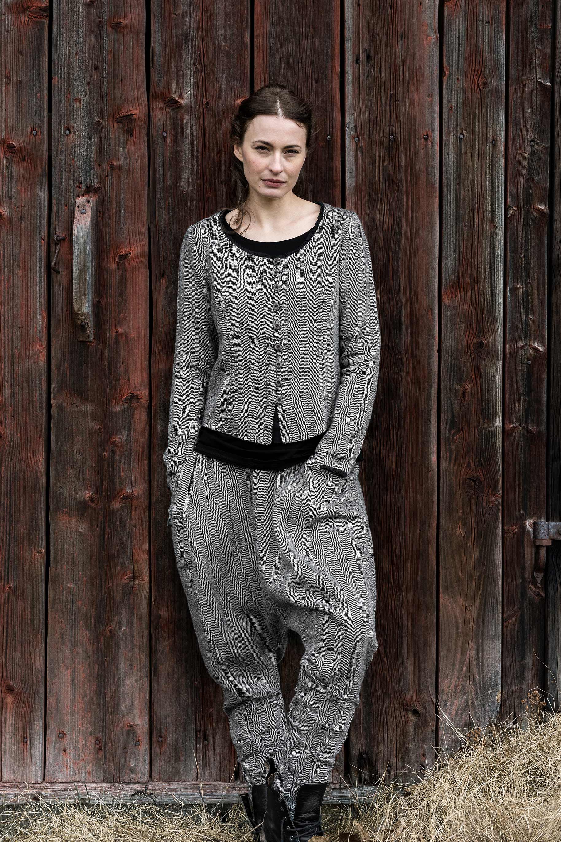 Langärmlige Leinenbluse mit Knopfverschluss