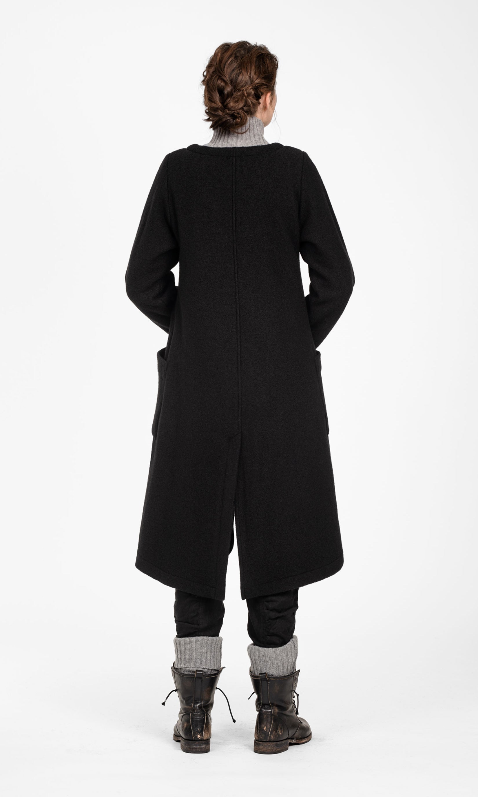 Lined wool coat with decorative slanted front closure