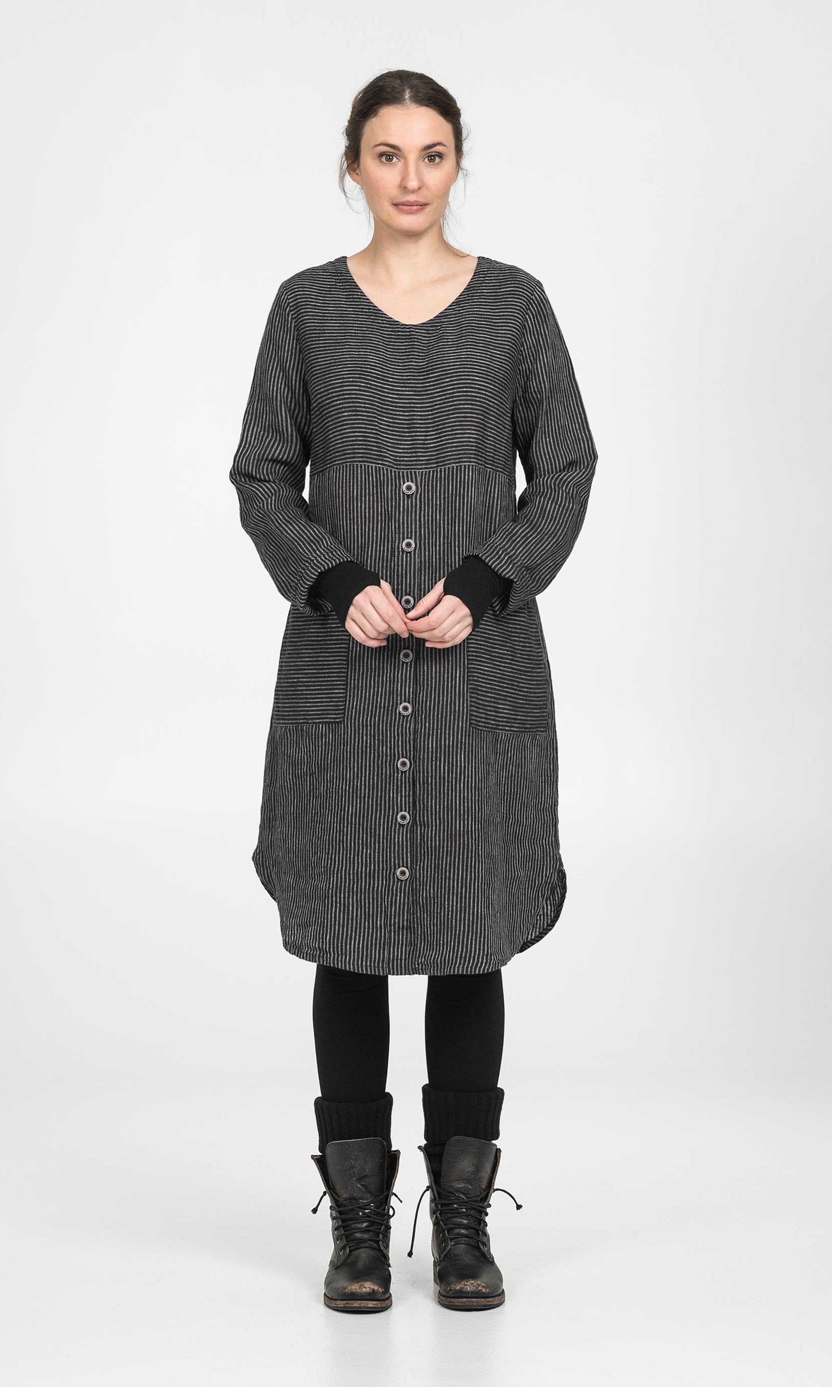 Straight striped linen dress