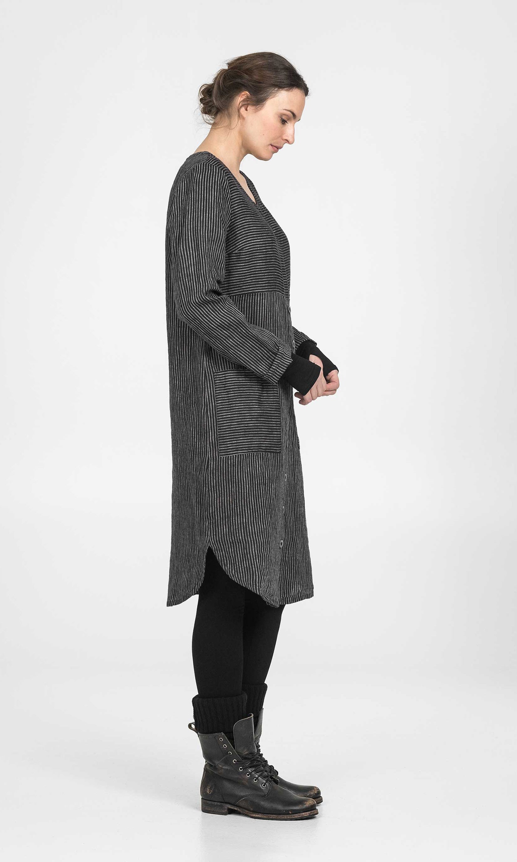 Straight striped linen dress