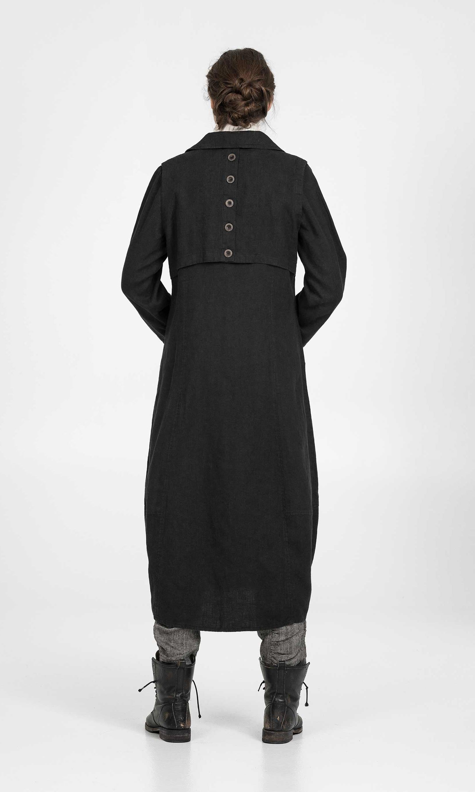 Long linen coat with balloon skirt