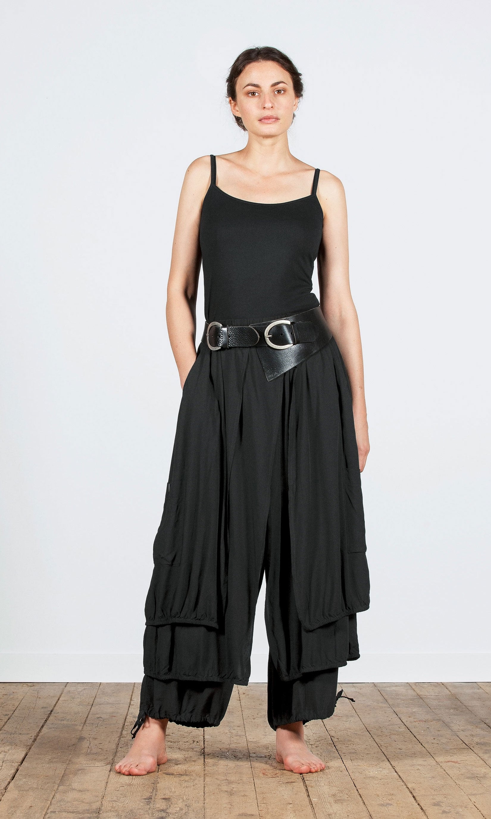 Multi-layered drawstring culotte skirt