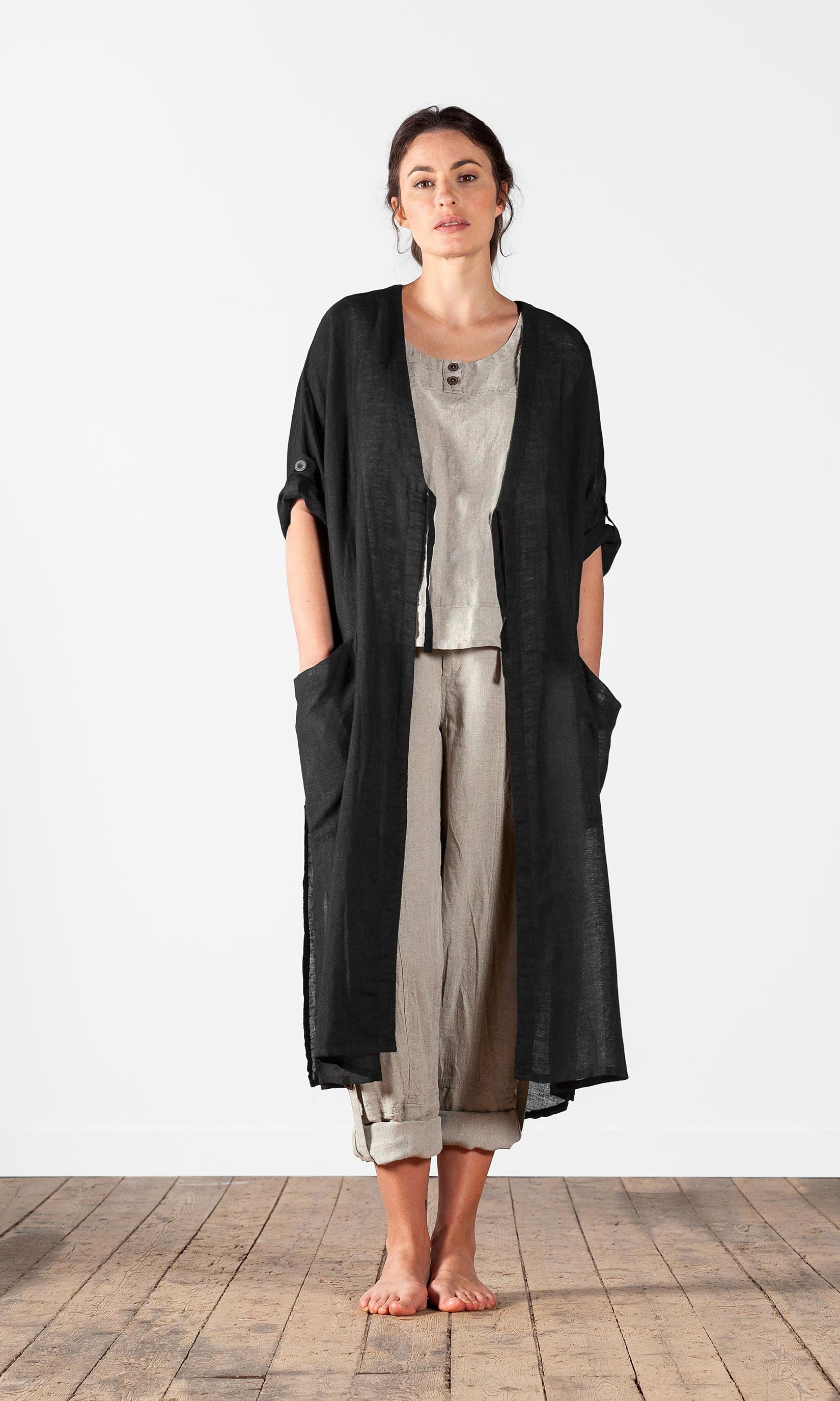 Oversize linen coat with ties
