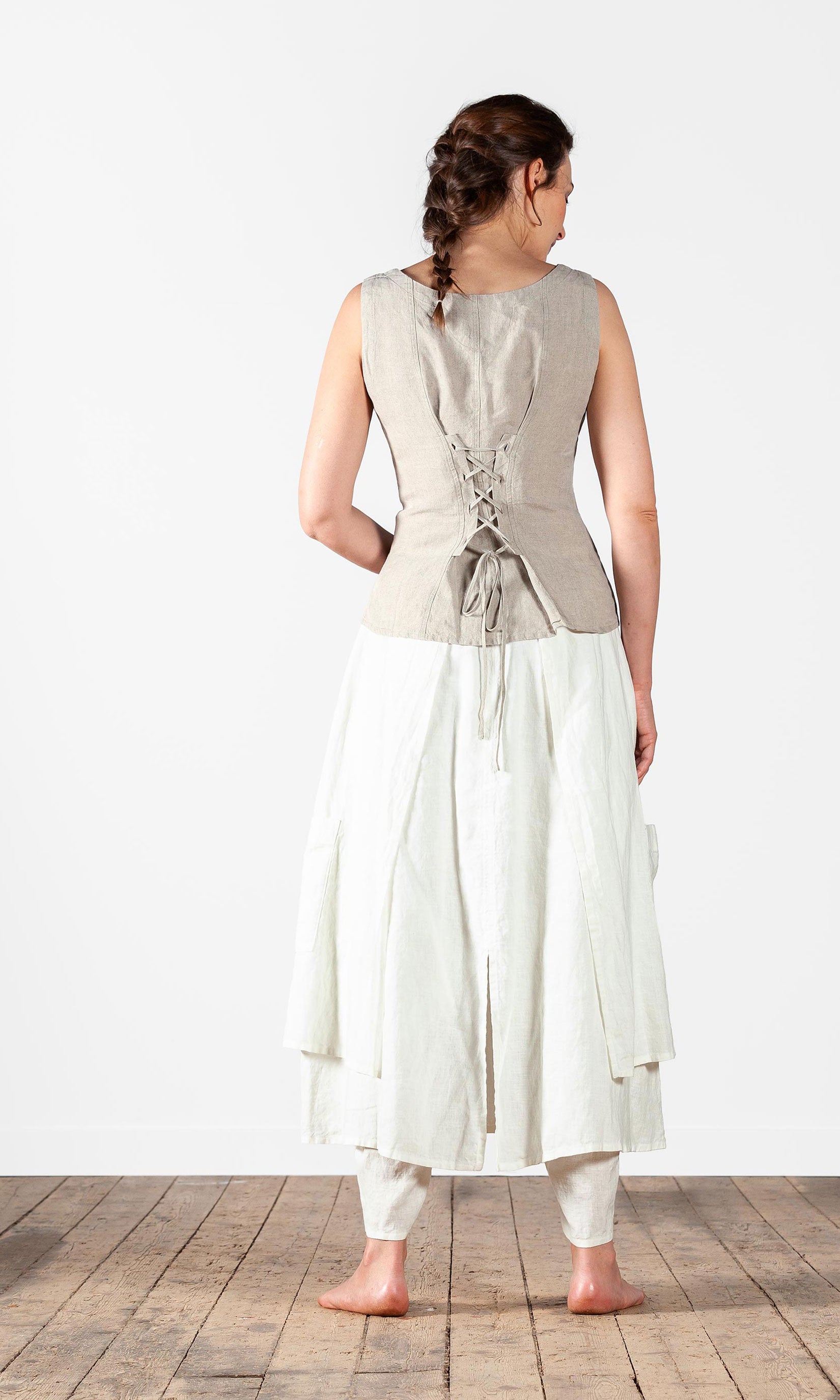Layered wrap linen trouser skirt
