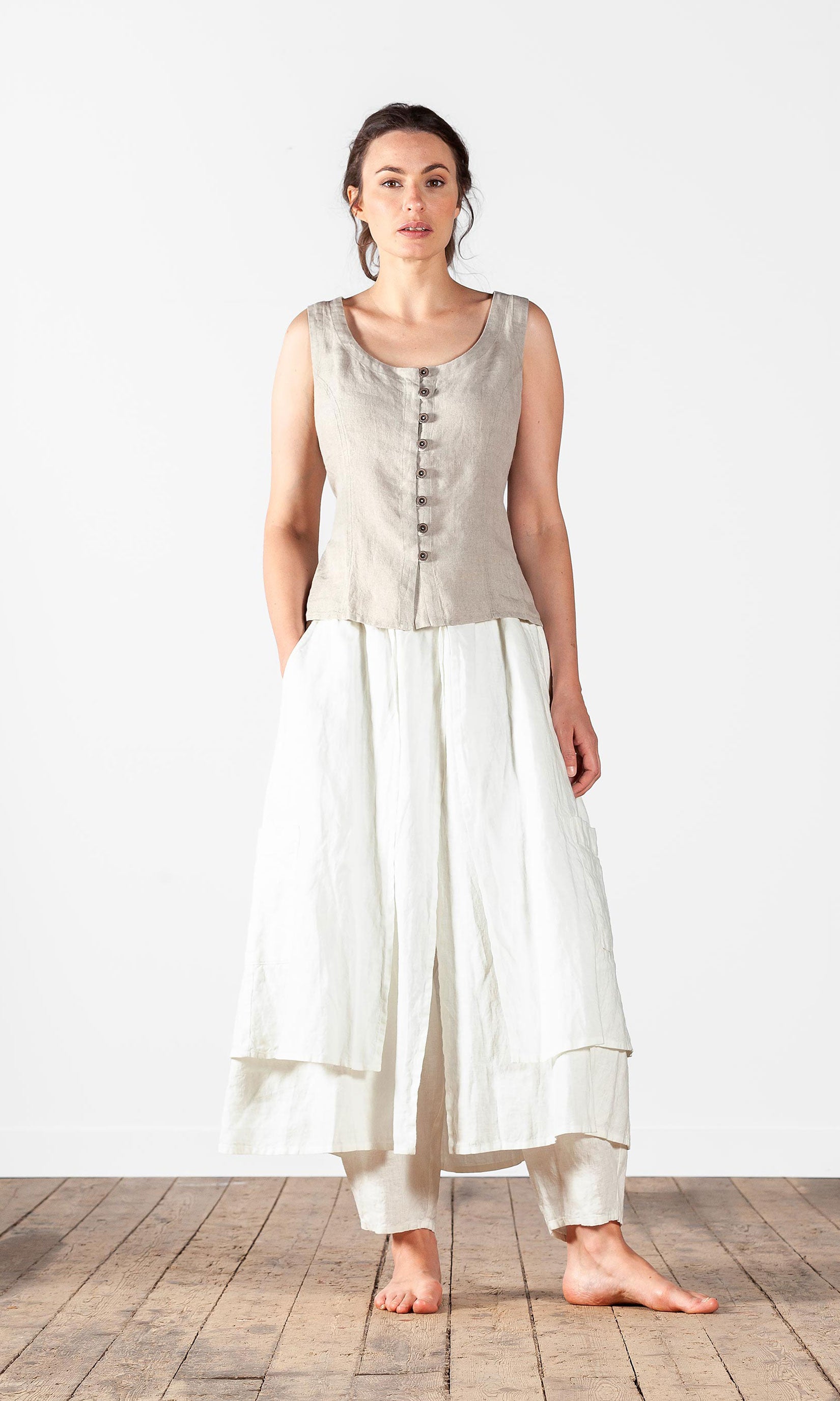 Layered wrap linen trouser skirt