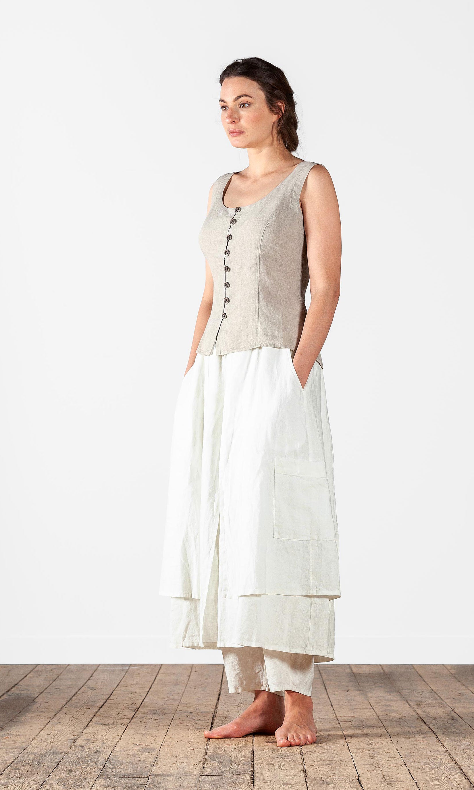 Layered wrap linen trouser skirt