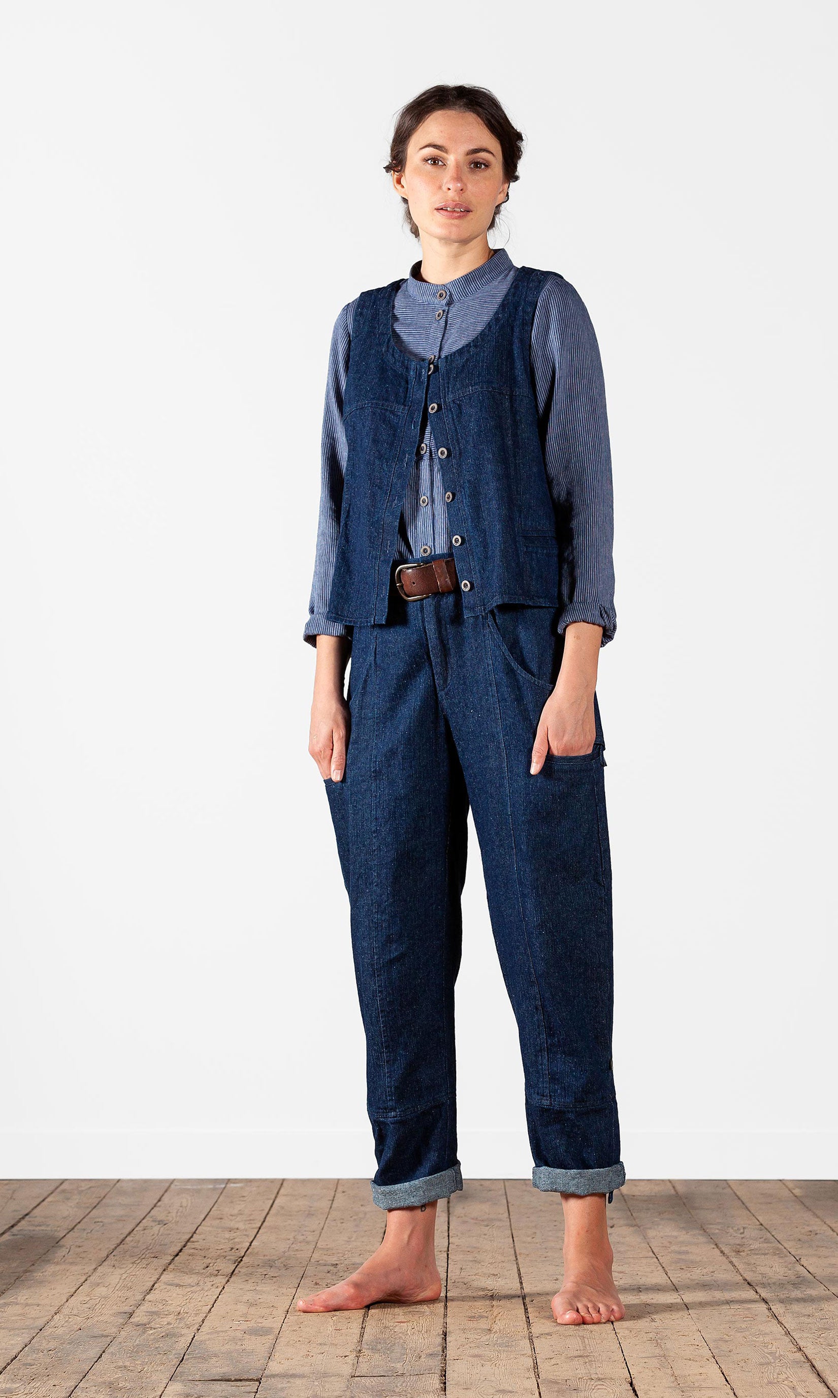 Full-breasted denim vest