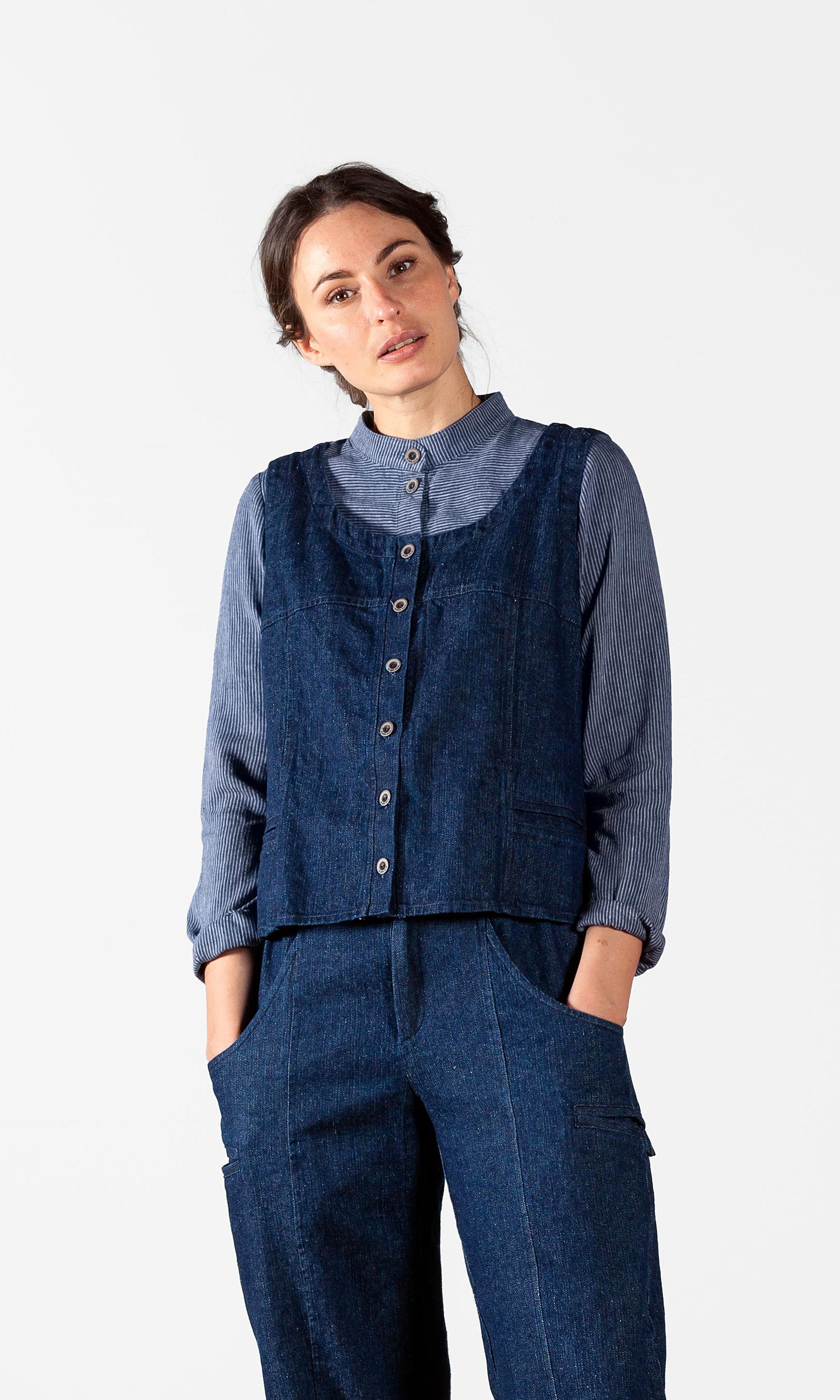 Full-breasted denim vest