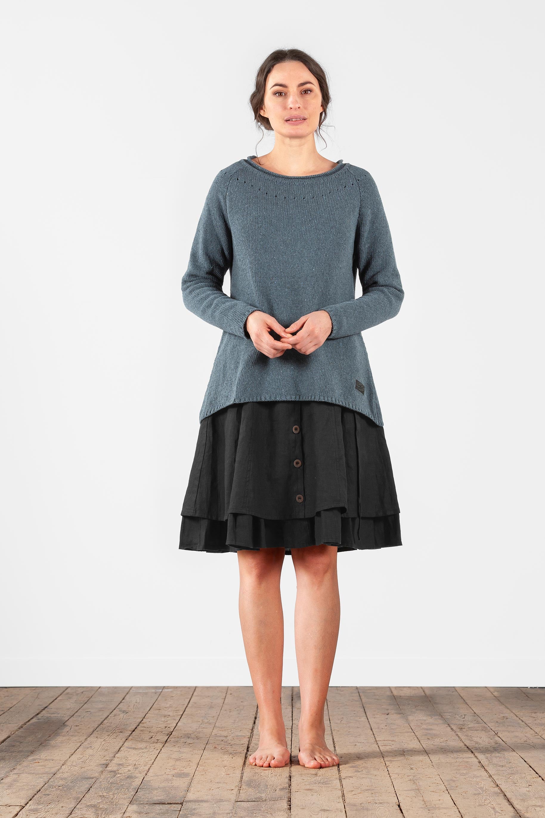 Tröja i stickad recycled denim