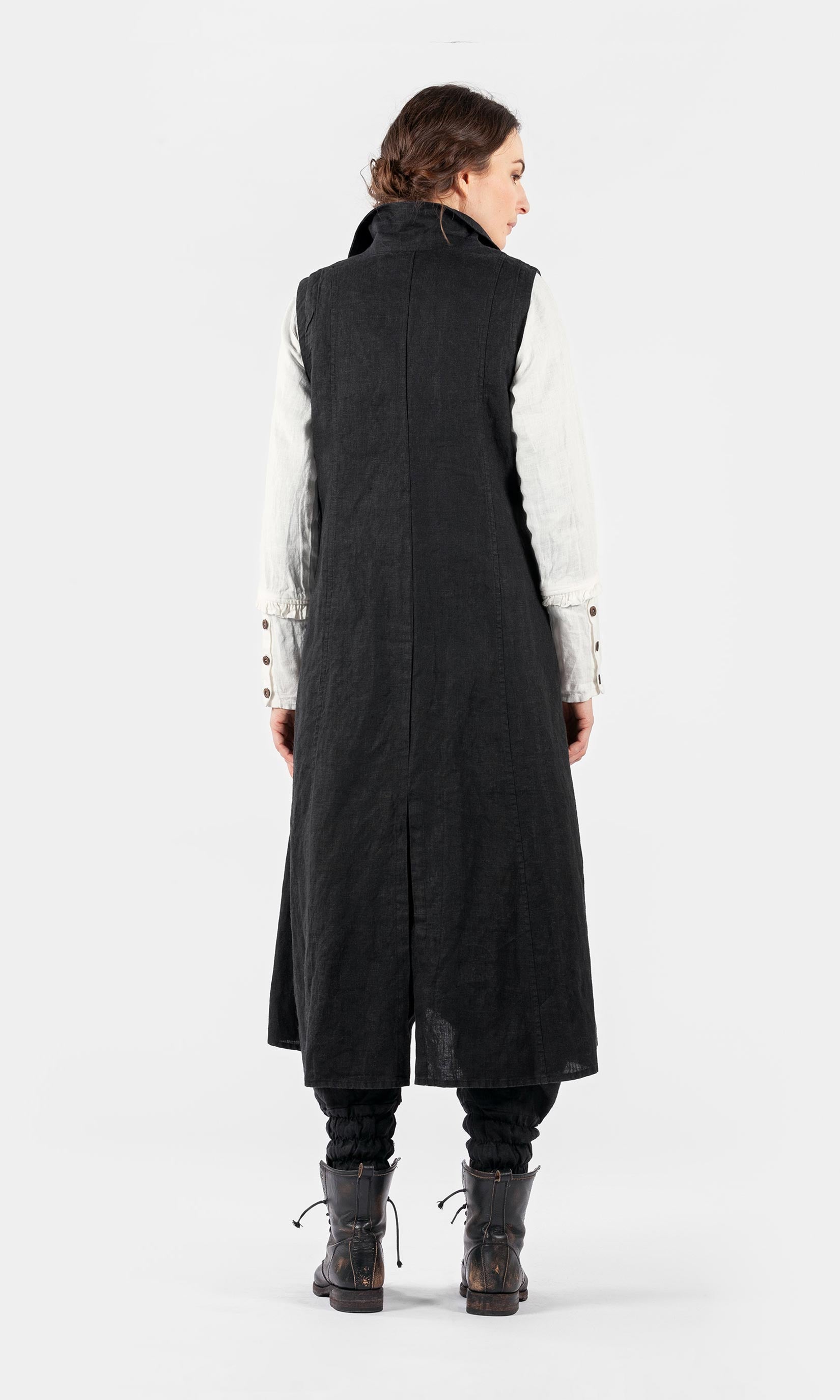 Lange Leinenweste mit Revers