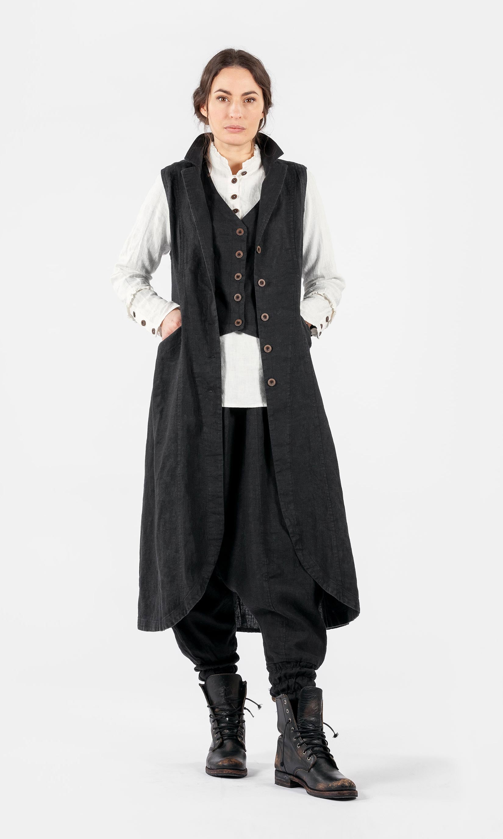 Lange Leinenweste mit Revers
