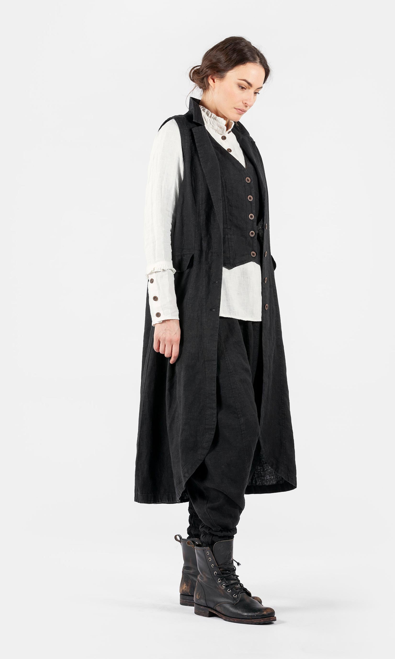 Lange Leinenweste mit Revers