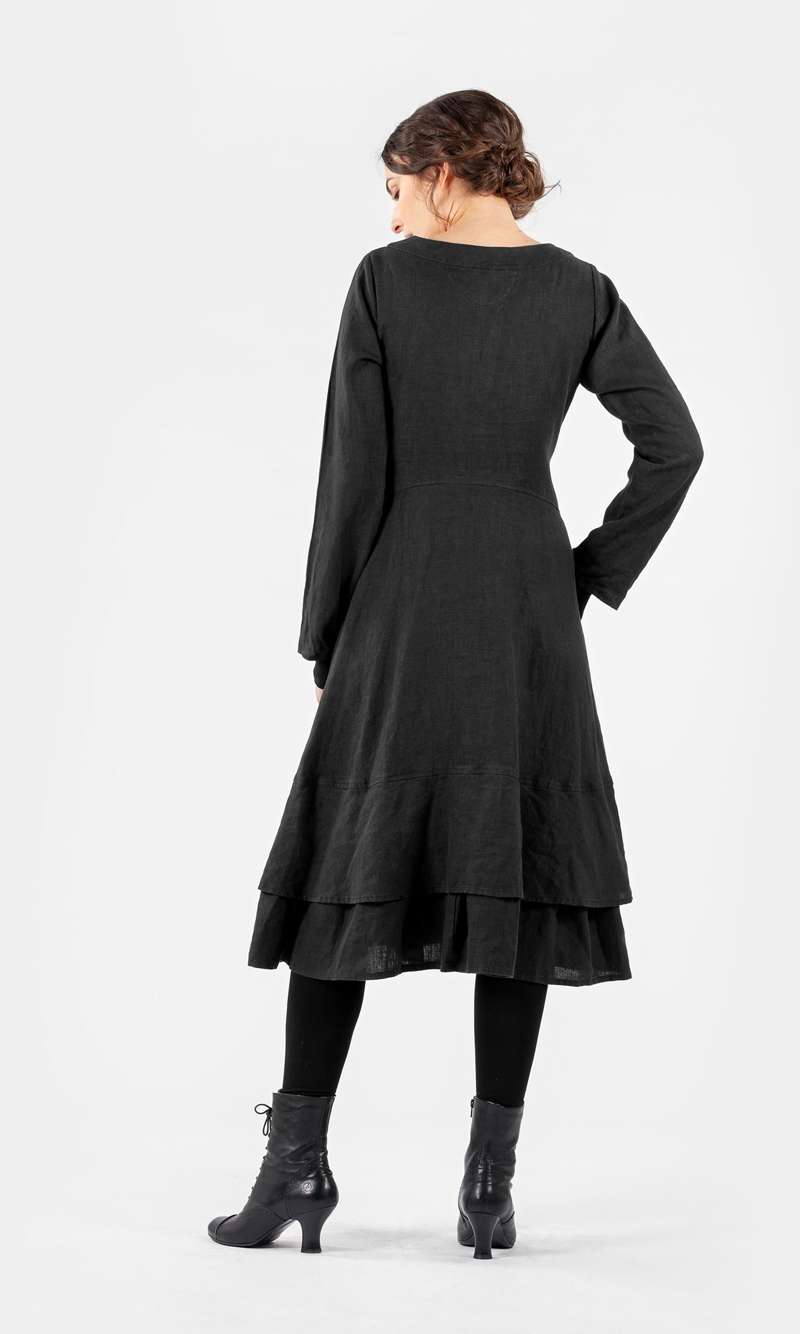 Long linen dress with double skirts