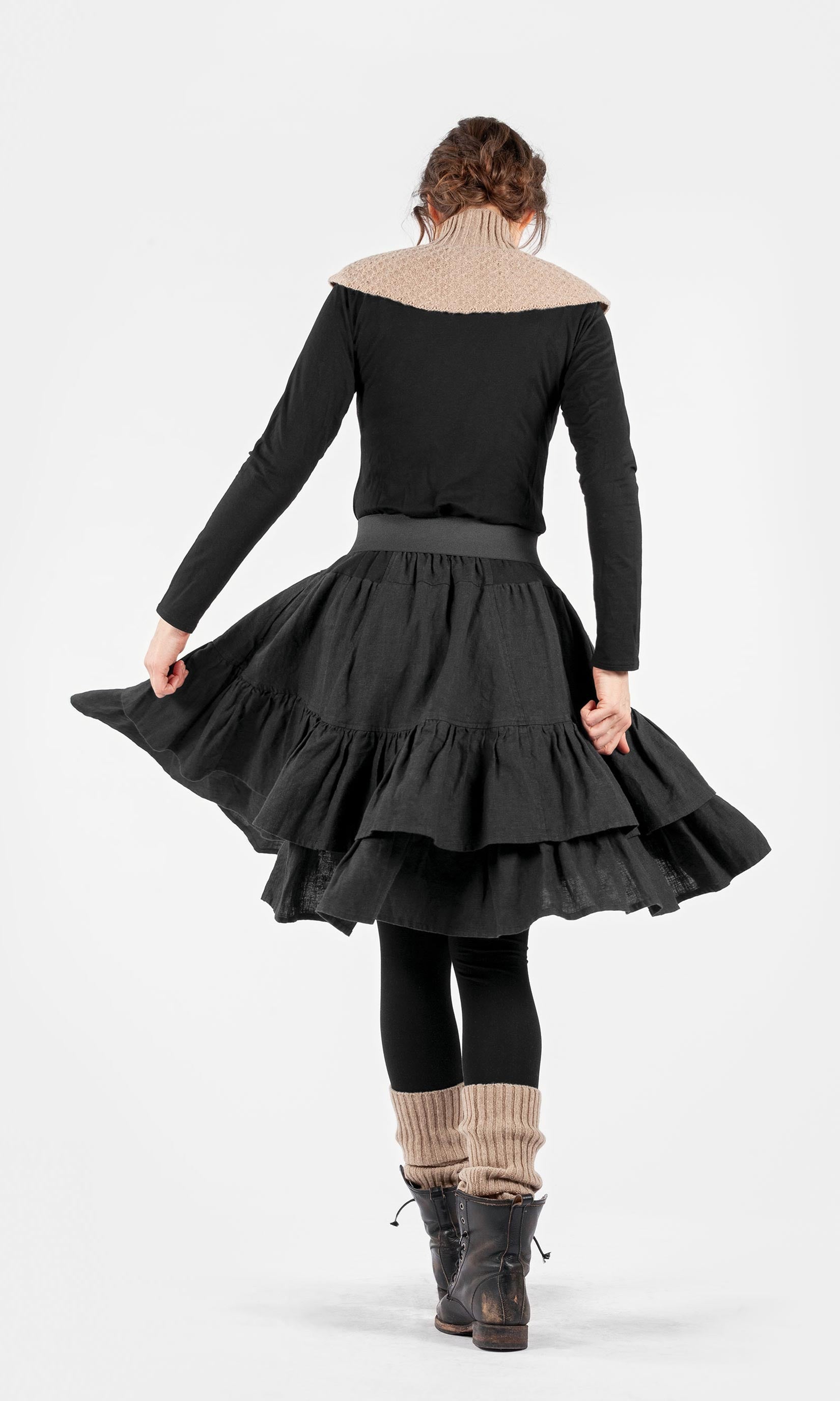 Linnekjol med volanger, knälång