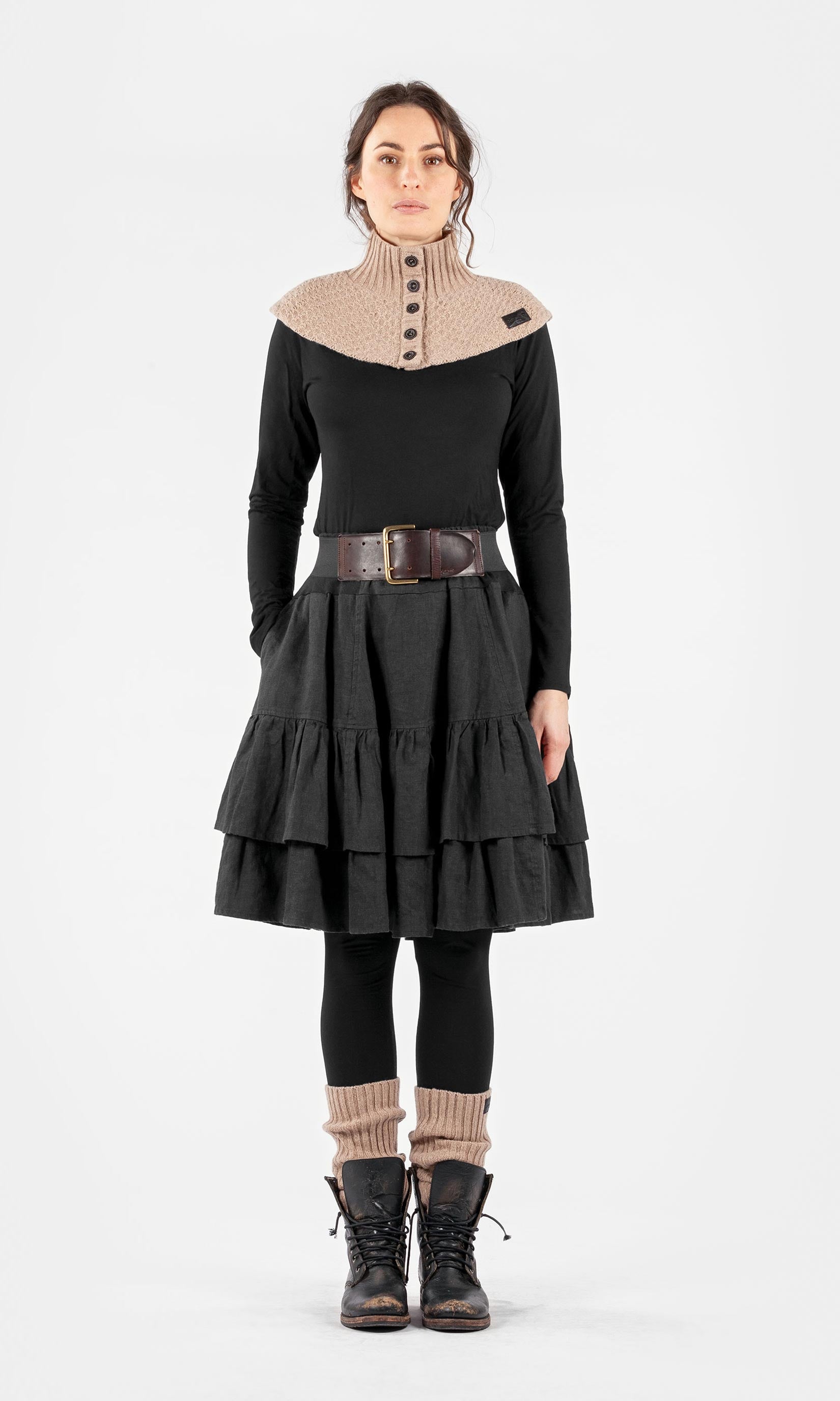 Knielang Leinenrock mit Rüschen