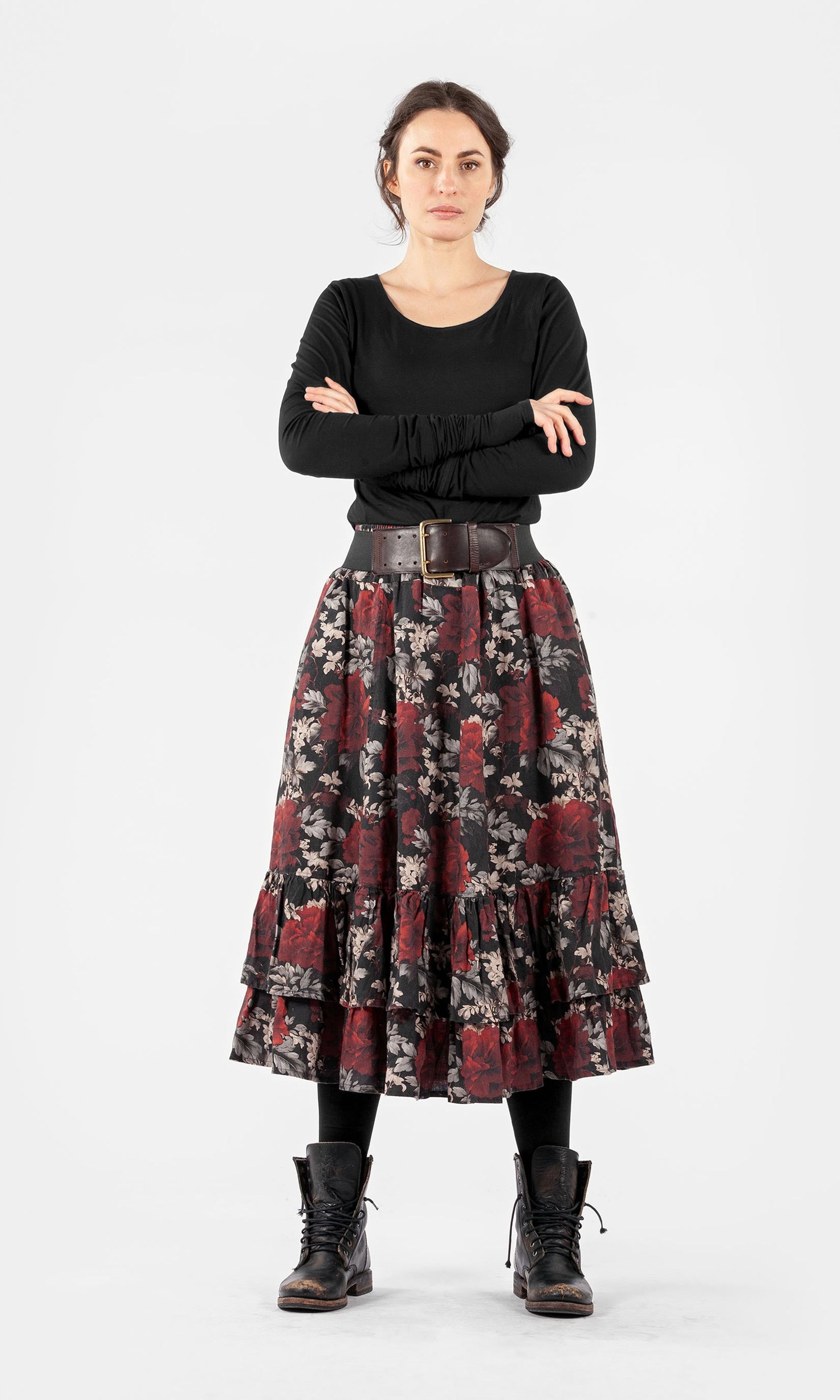 Long linen skirt with ruffles