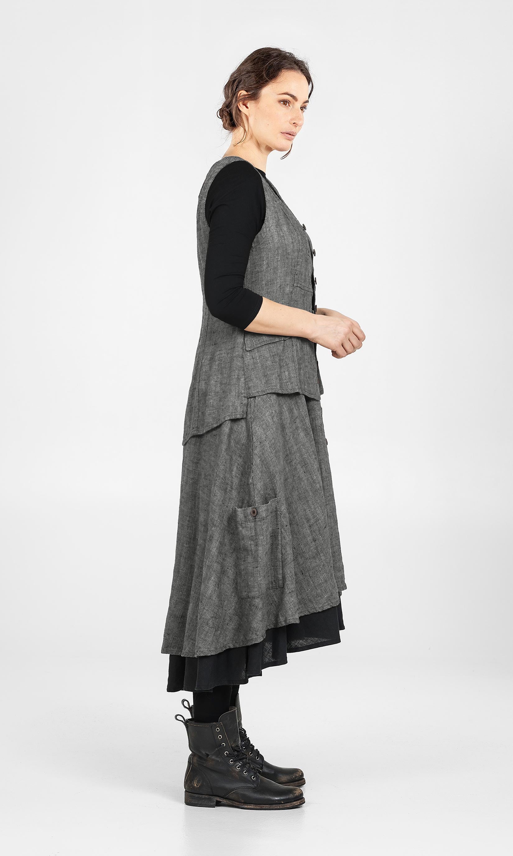 Langer Leinenrock in Doppellagen mit Knopfleiste vorne