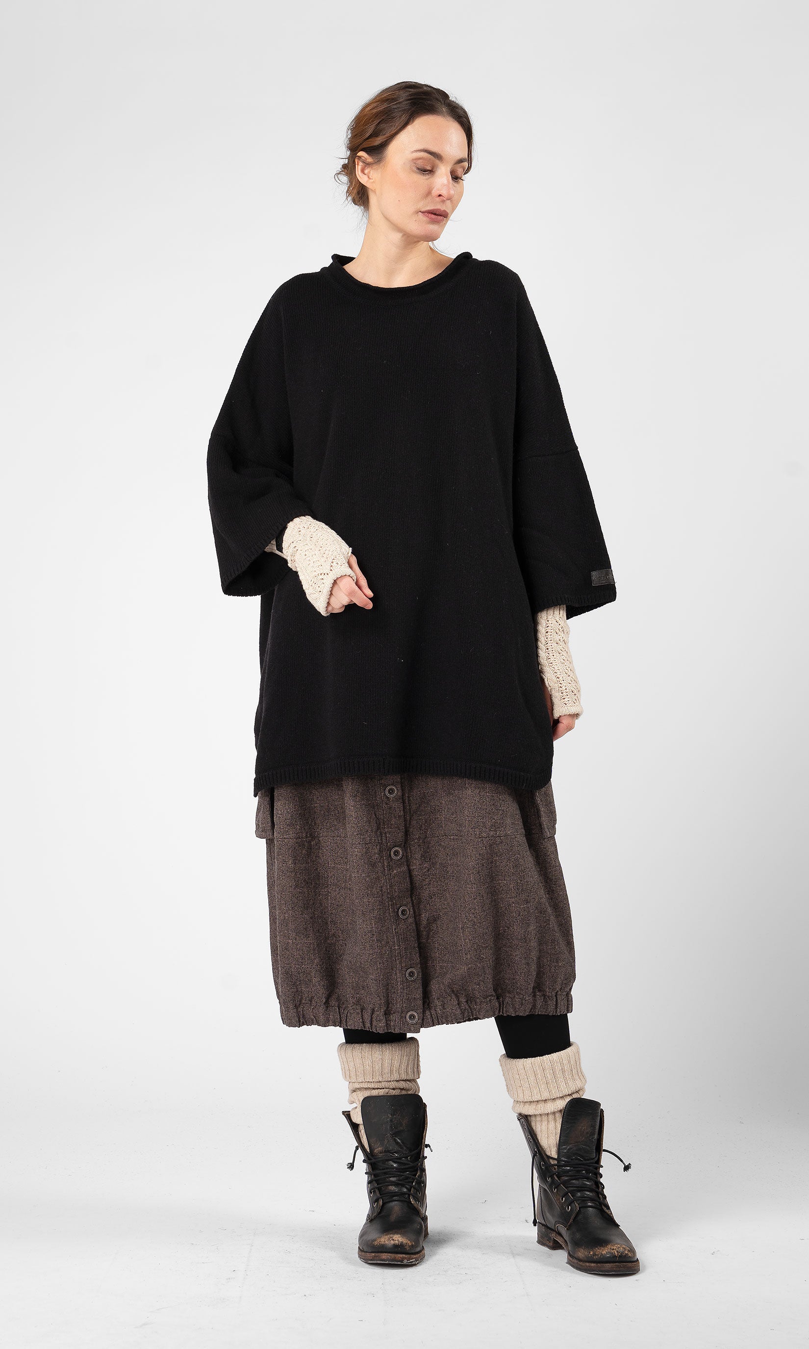 Oversize-Strickpullover aus Wolle mit Dreiviertelärmeln