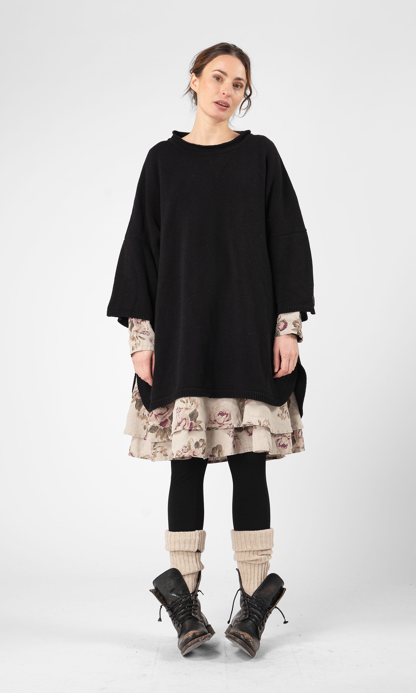 Oversize-Strickpullover aus Wolle mit Dreiviertelärmeln