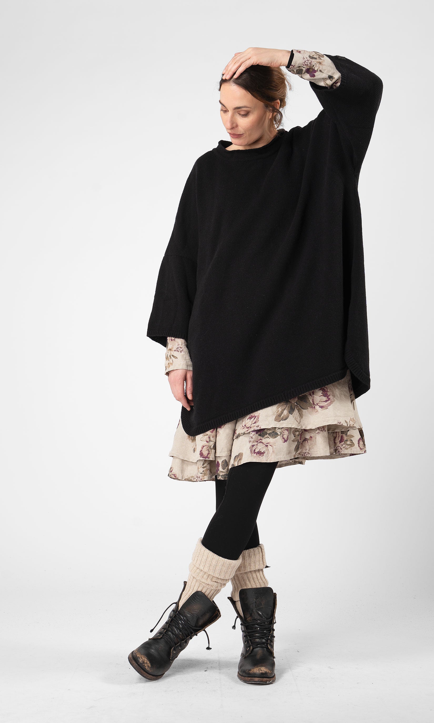 Oversize-Strickpullover aus Wolle mit Dreiviertelärmeln