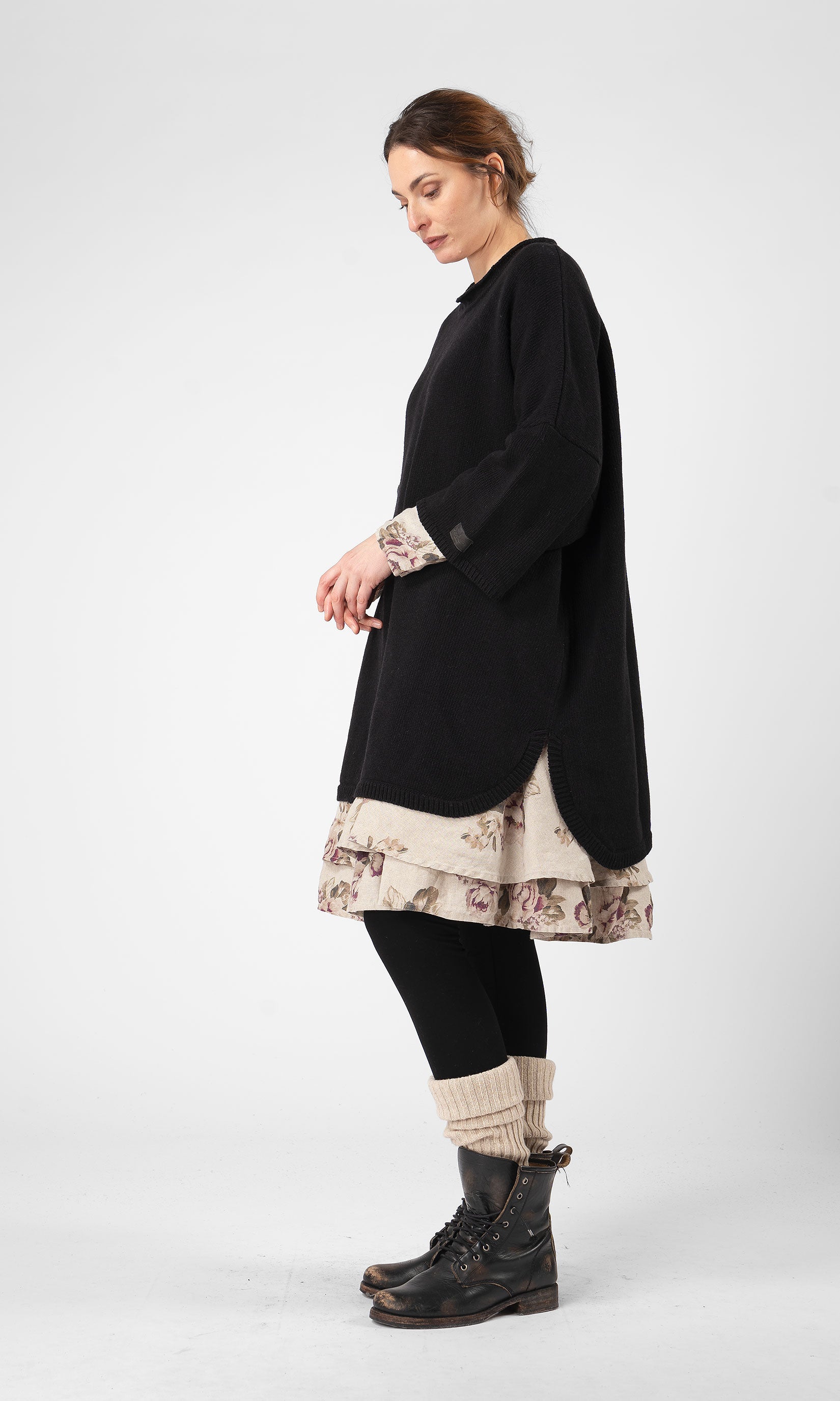 Oversize-Strickpullover aus Wolle mit Dreiviertelärmeln
