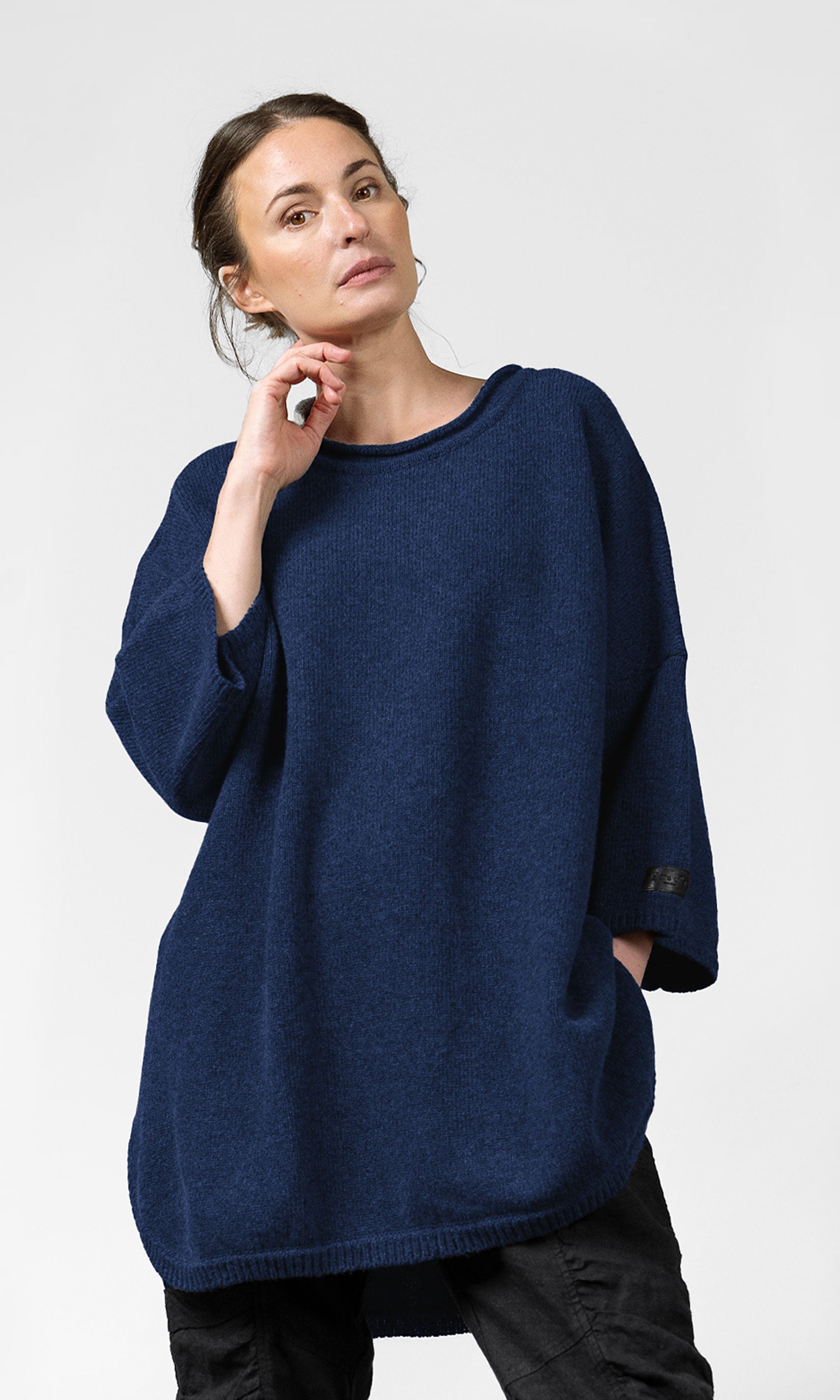 Oversize-Strickpullover aus Wolle mit Dreiviertelärmeln