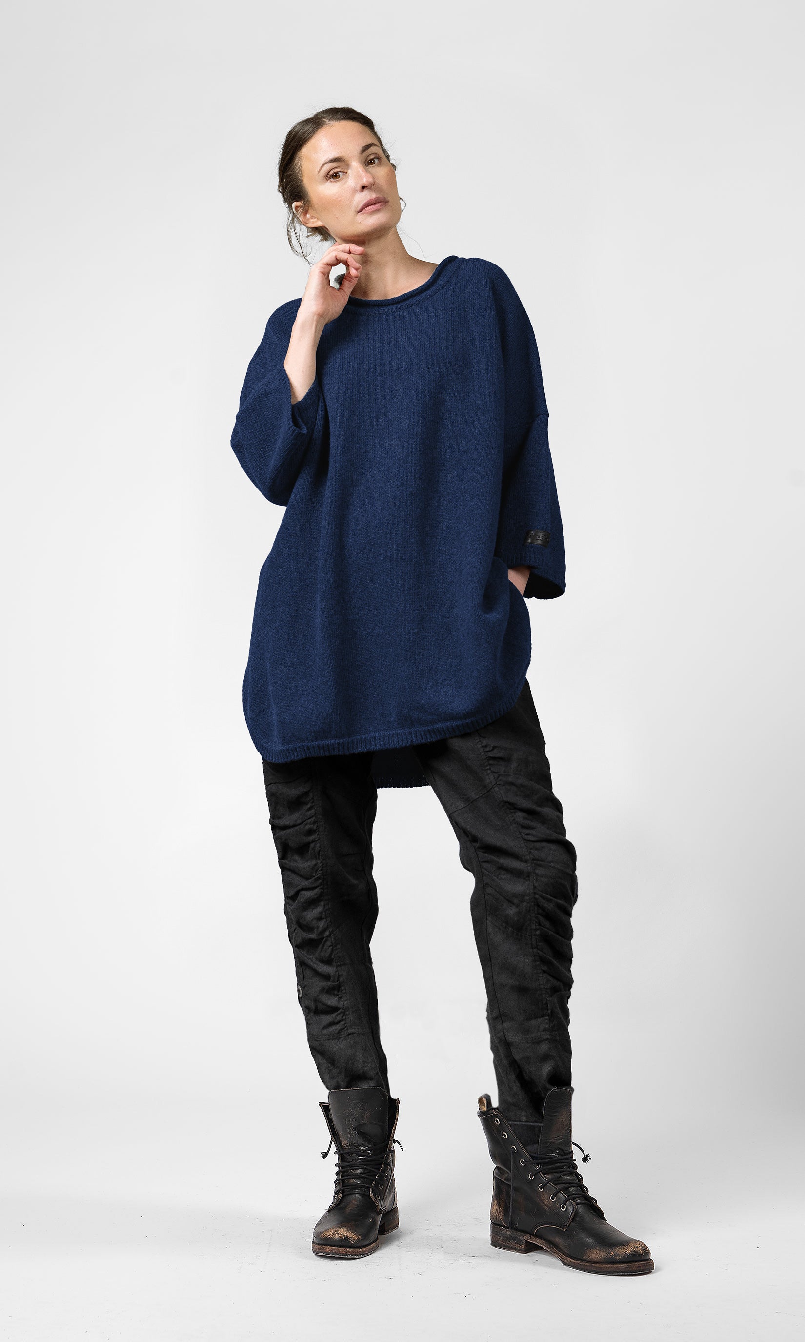 Oversize-Strickpullover aus Wolle mit Dreiviertelärmeln