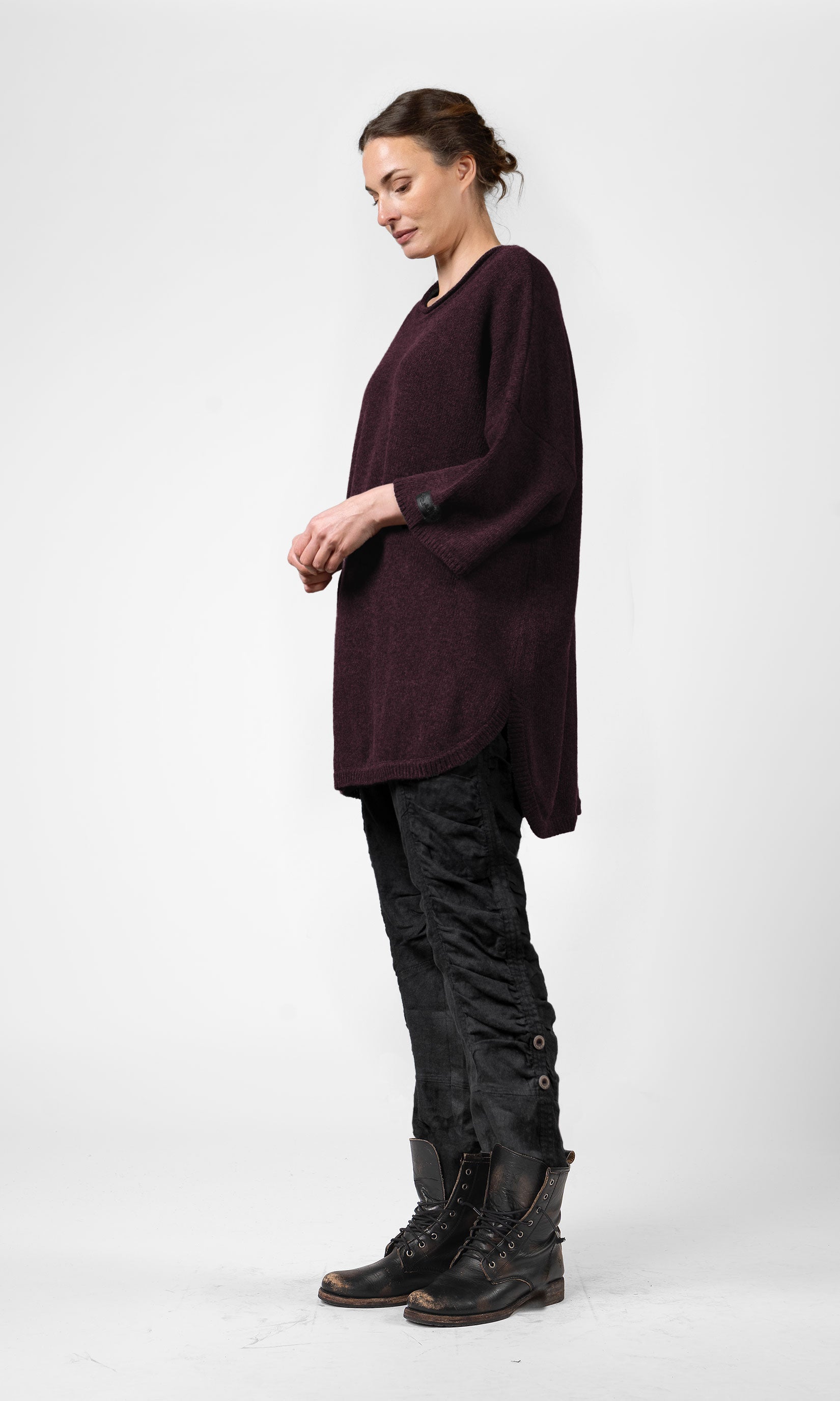 Oversized knitted wool sweater with three-quarter sleeves