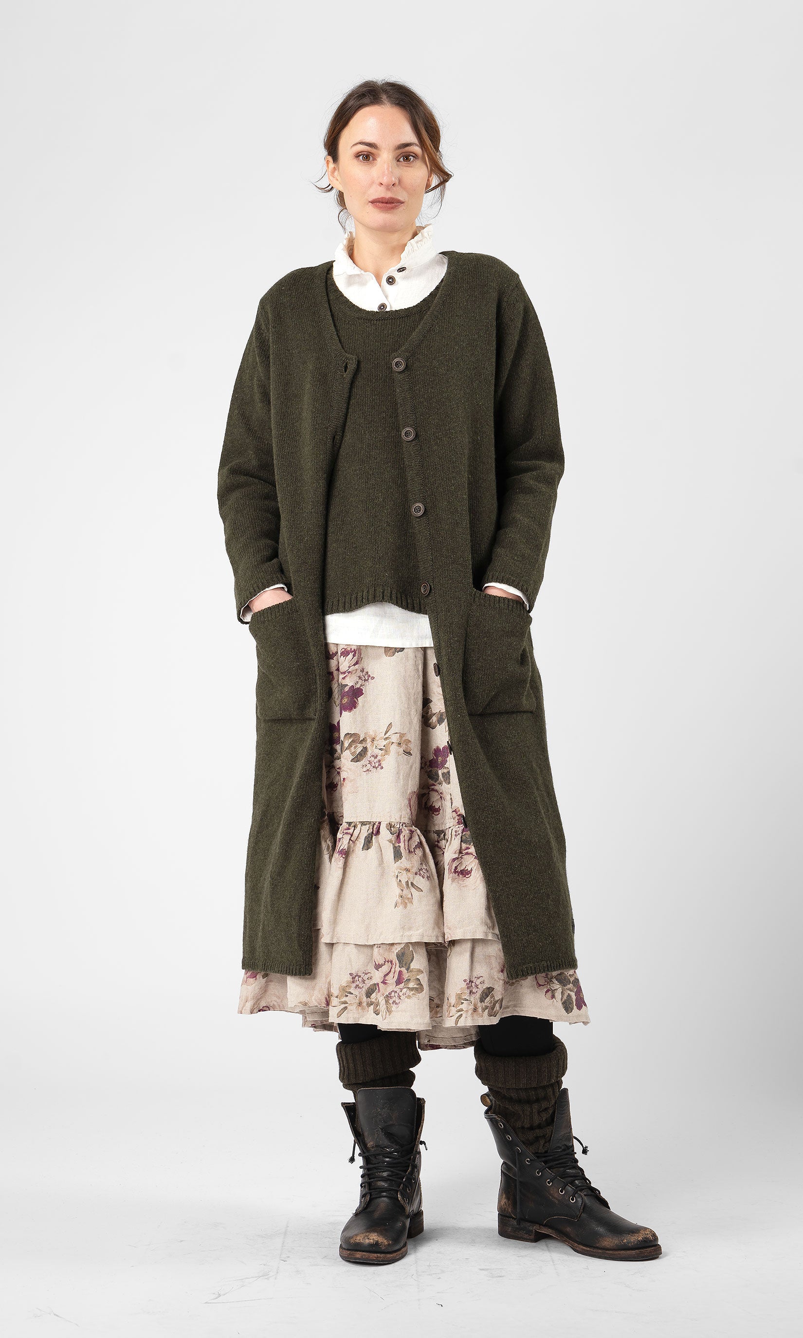 Lång cardigan i ull med hel knäppning