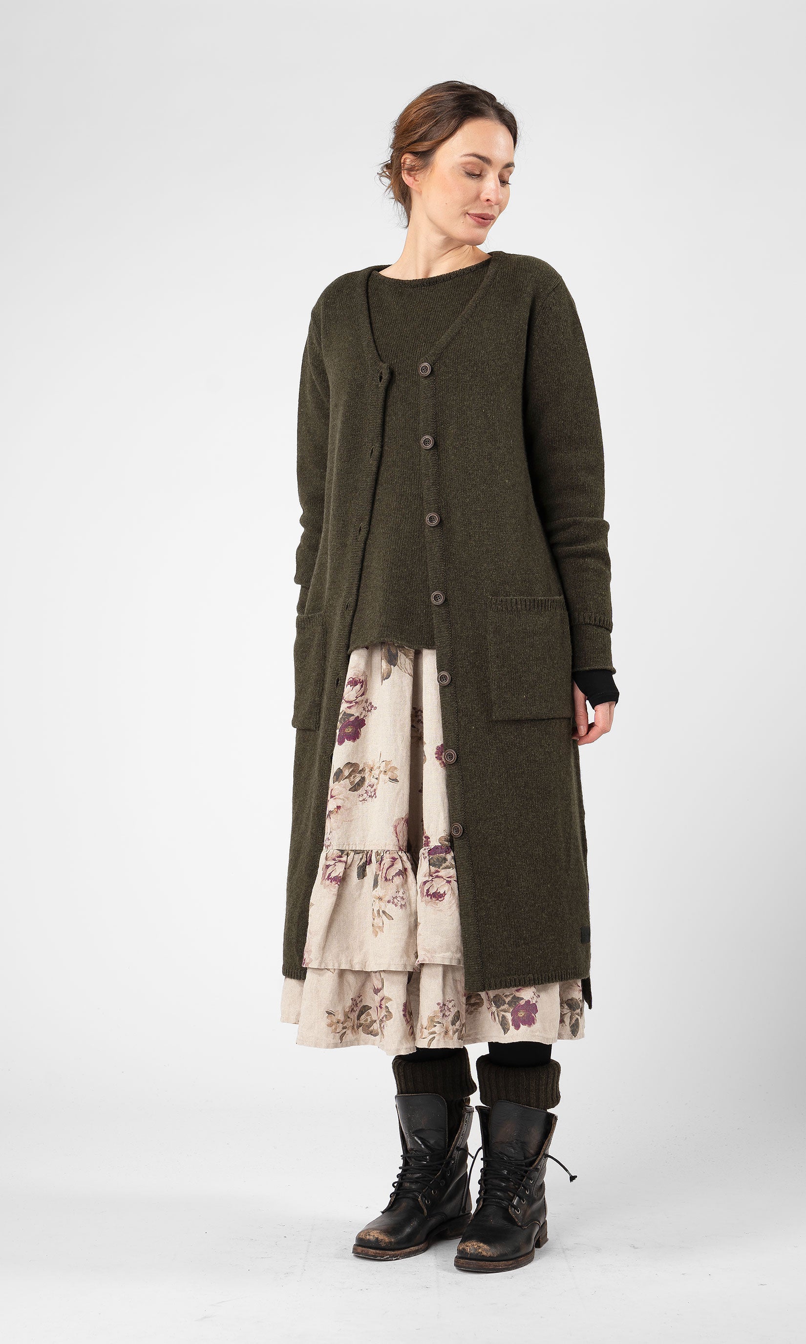 Lång cardigan i ull med hel knäppning