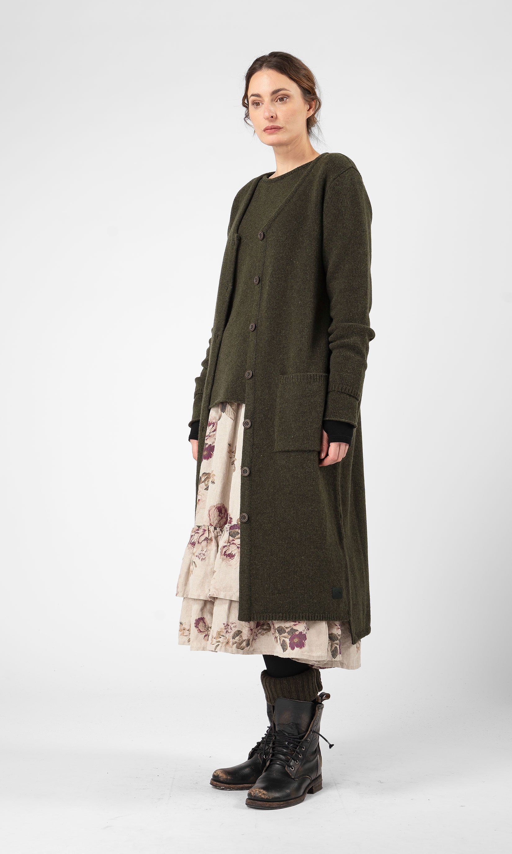 Lång cardigan i ull med hel knäppning