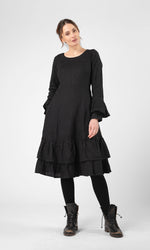 Linen dress with ruffles at the bottom and cuffs