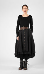 Long linen skirt in double layers with front buttoning