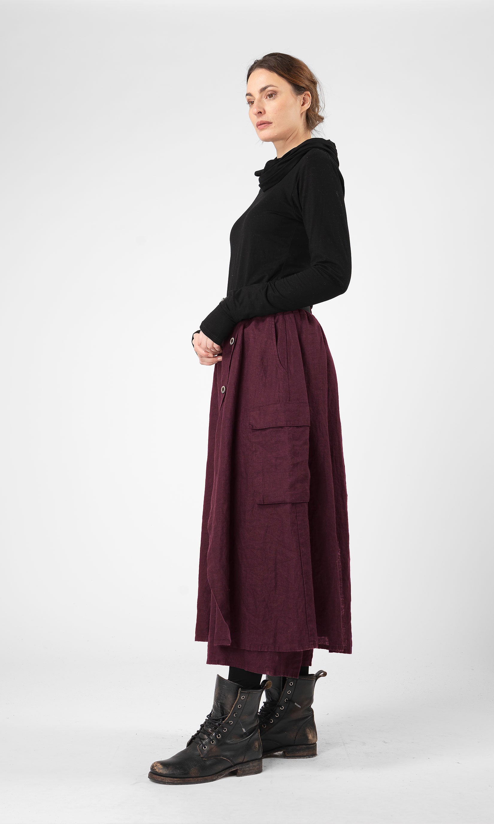 Layered linen wrap-around culotte with pockets