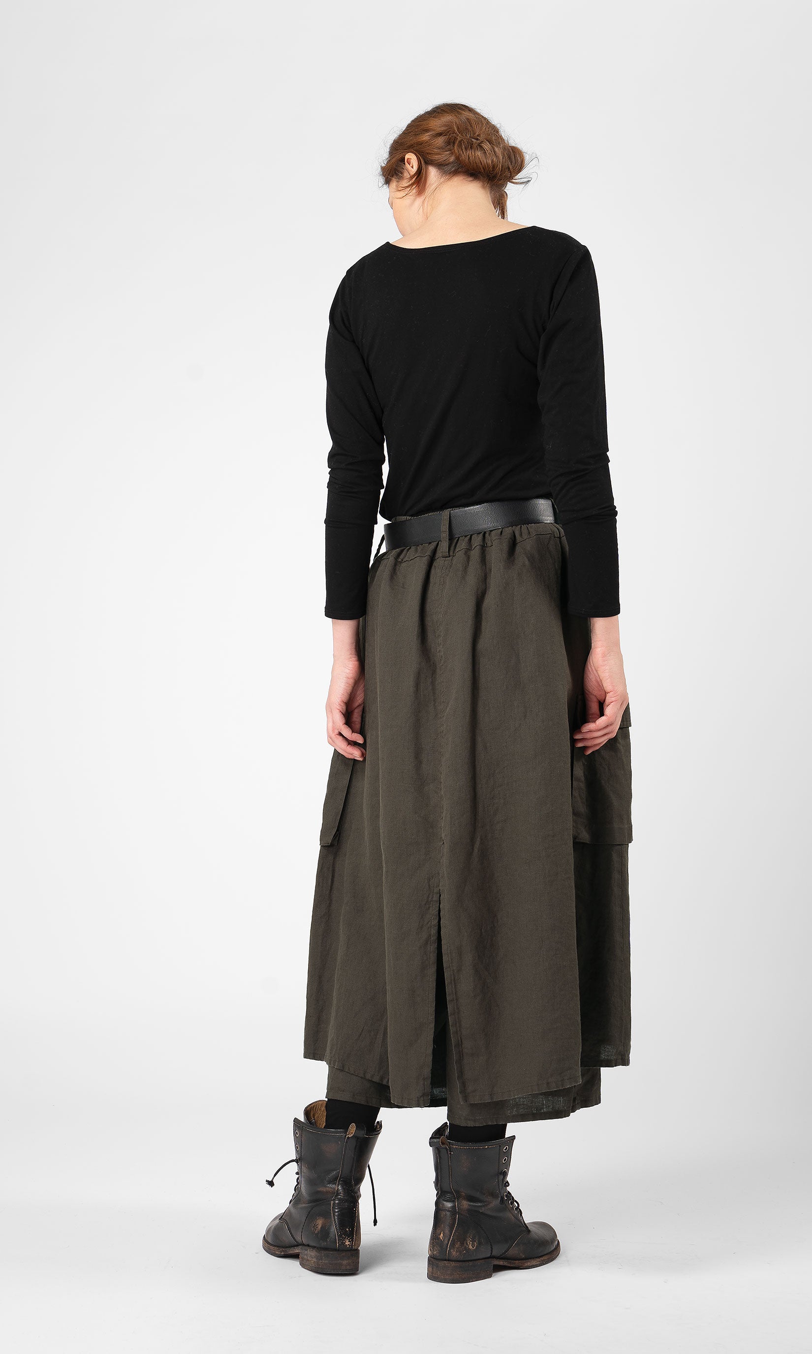 Layered linen wrap-around culotte with pockets