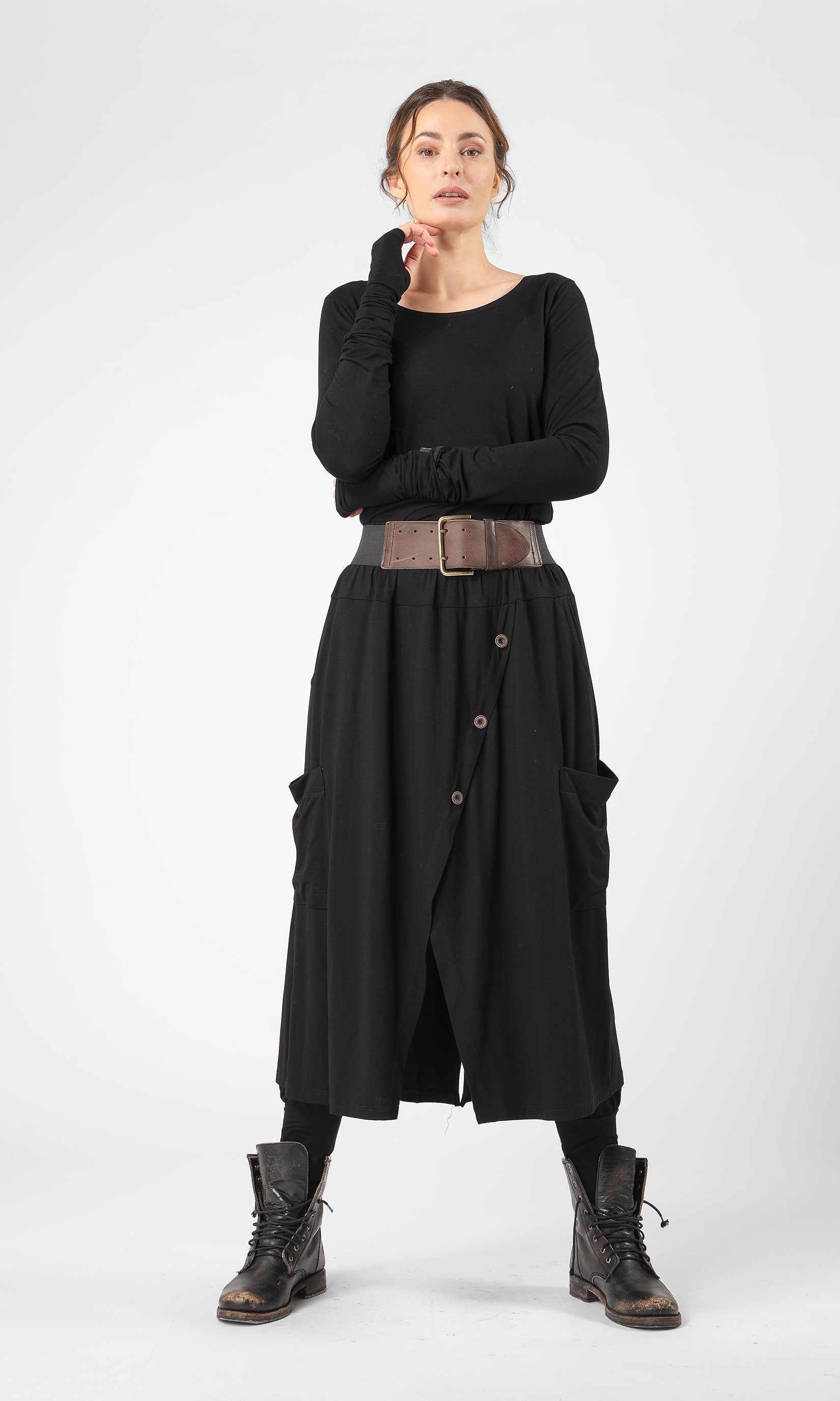 Viscose culotte skirt with diagonal buttoning