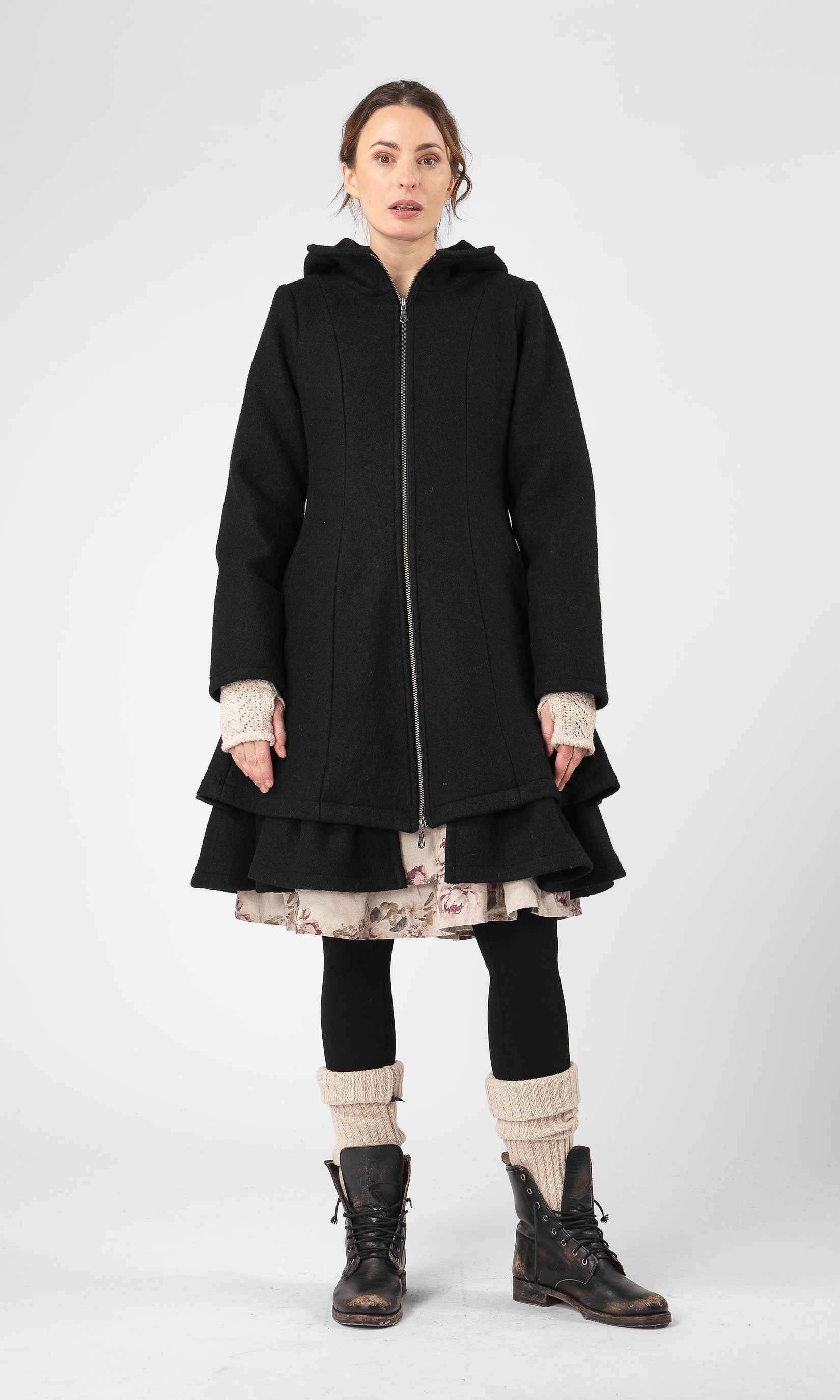 Ullkappa med dragkedja och kapuschong