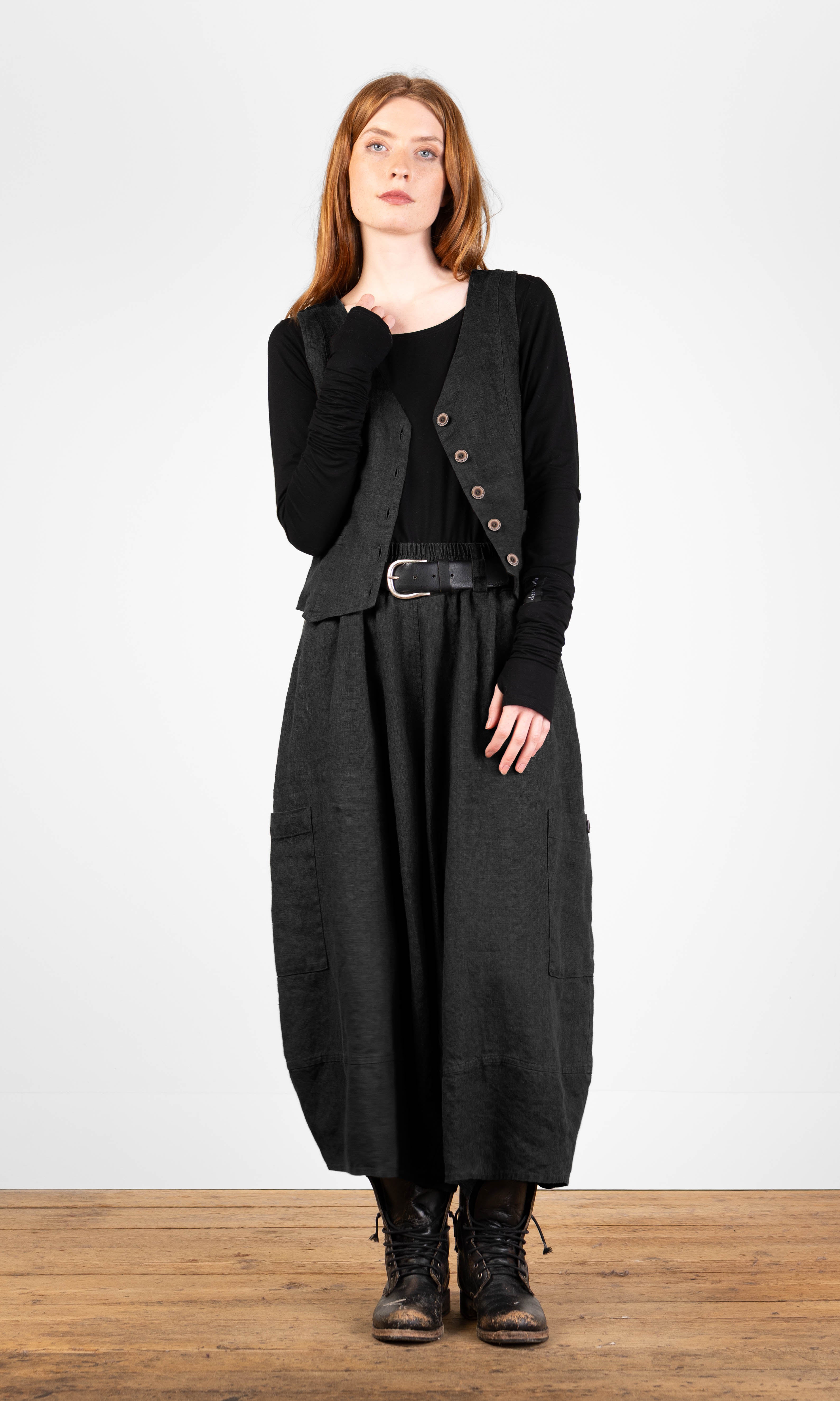 Leinenhose mit weitem Schnitt und Ballonbeinen, knöchellang