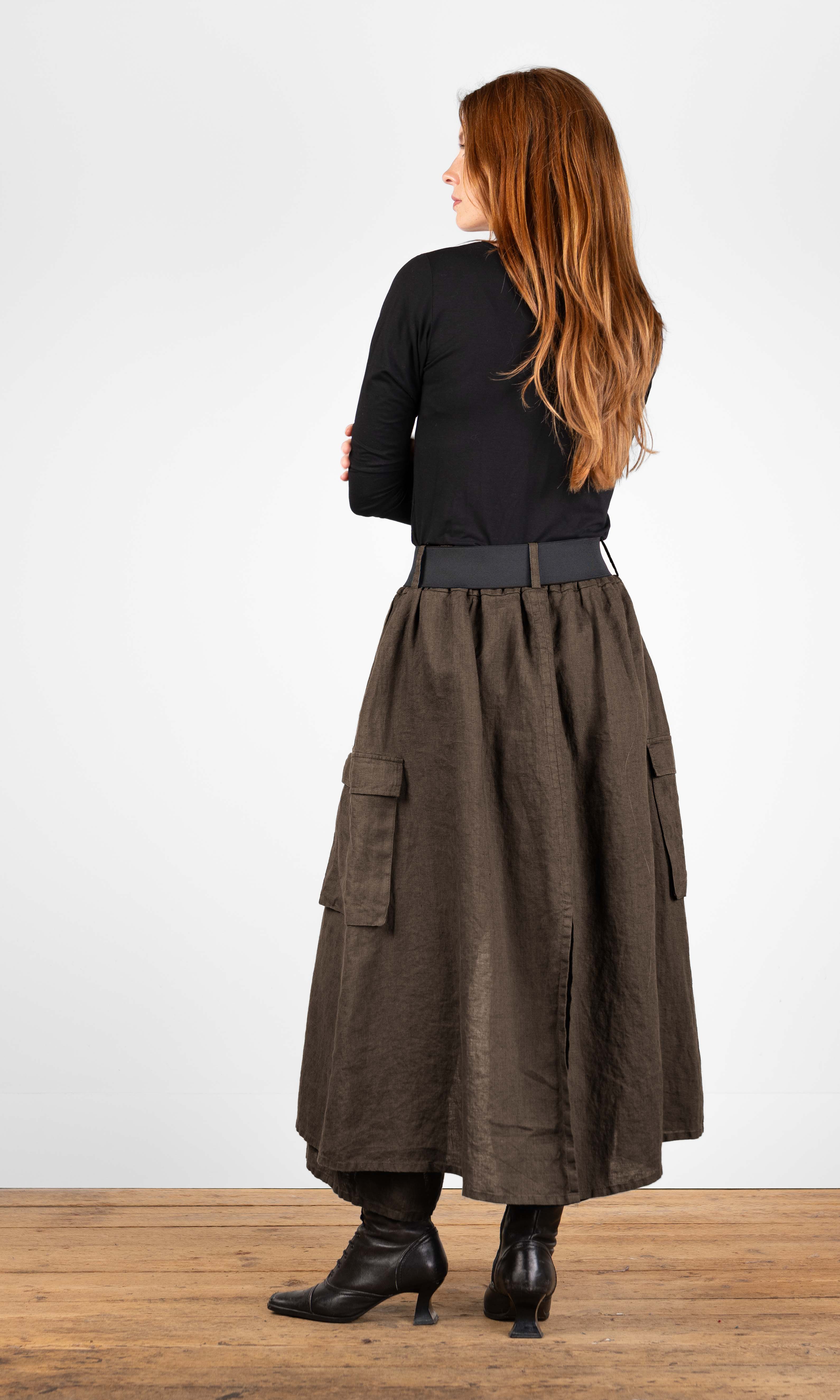 Leinenrock mit Hosenbeinen und Taschen