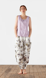 Straight tank top with buttons in linen