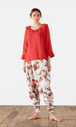 Straight blouse with ruffles in linen