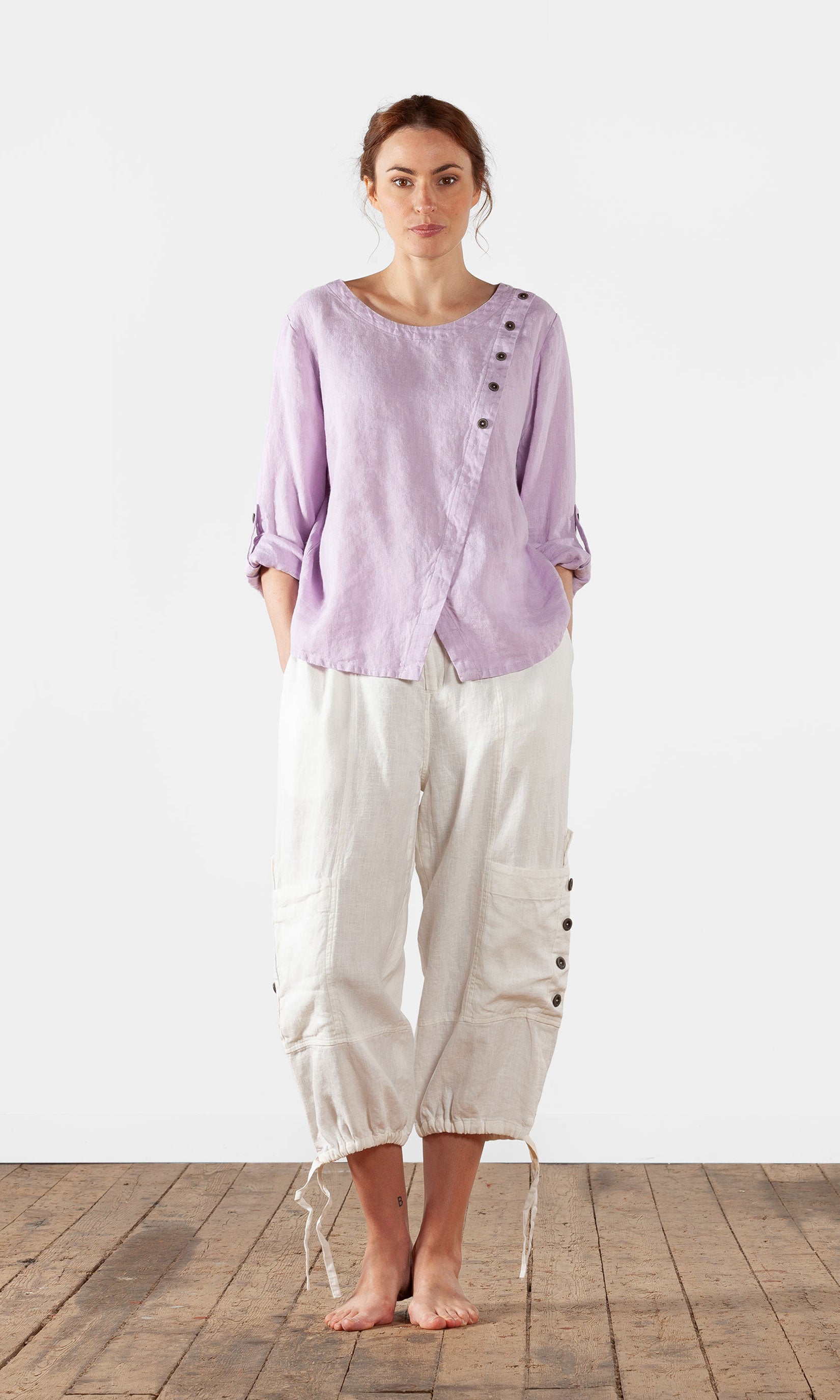 Linen blouse with wrap-around buttoning