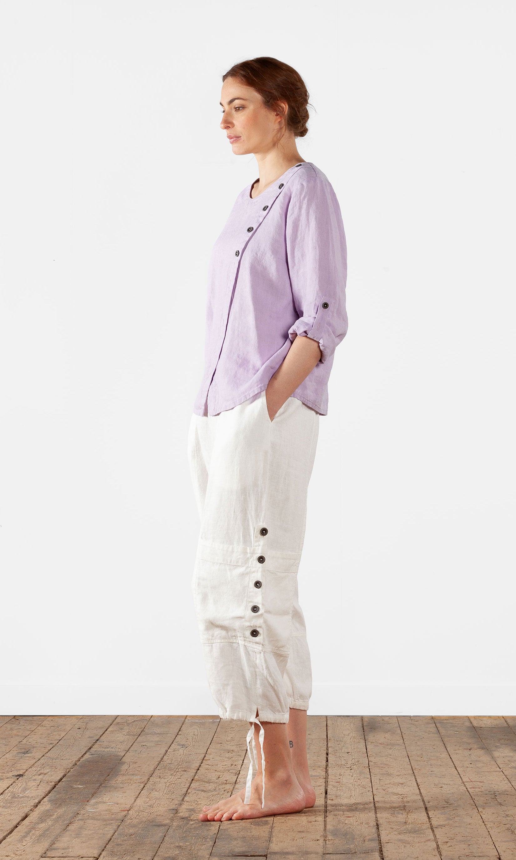 Linen blouse with wrap-around buttoning
