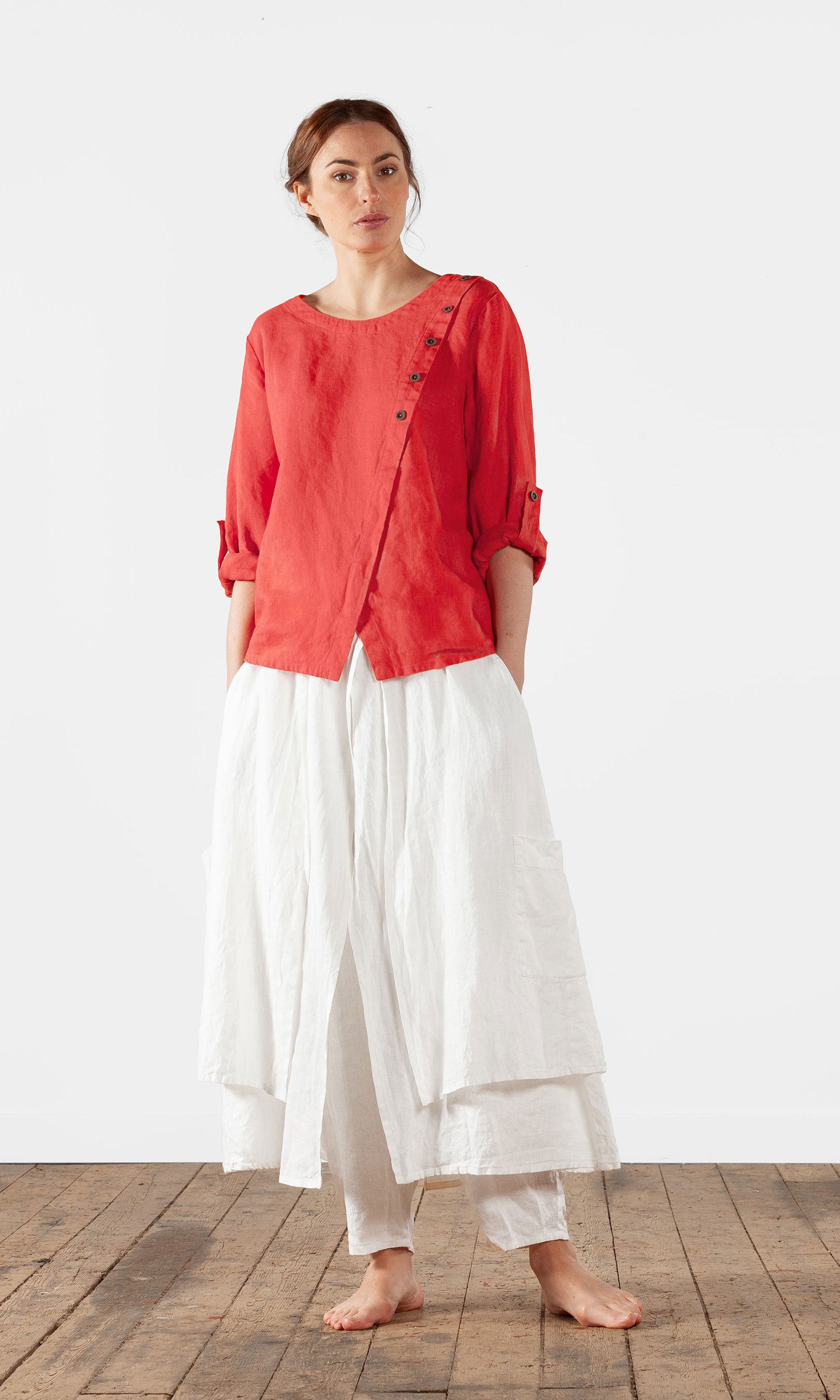 Linen blouse with wrap-around buttoning