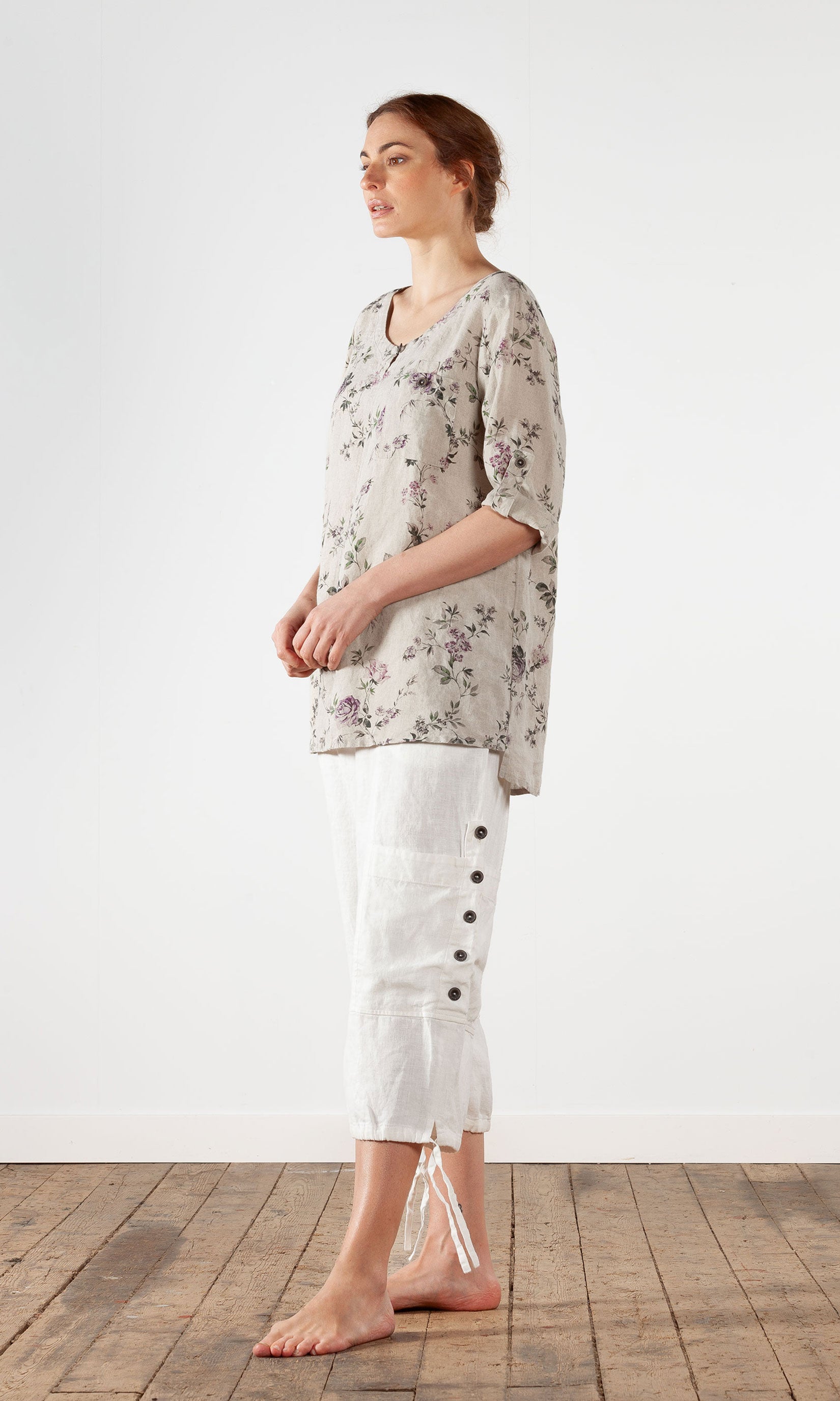 Linnetunika med 3/4-ärm, rak modell