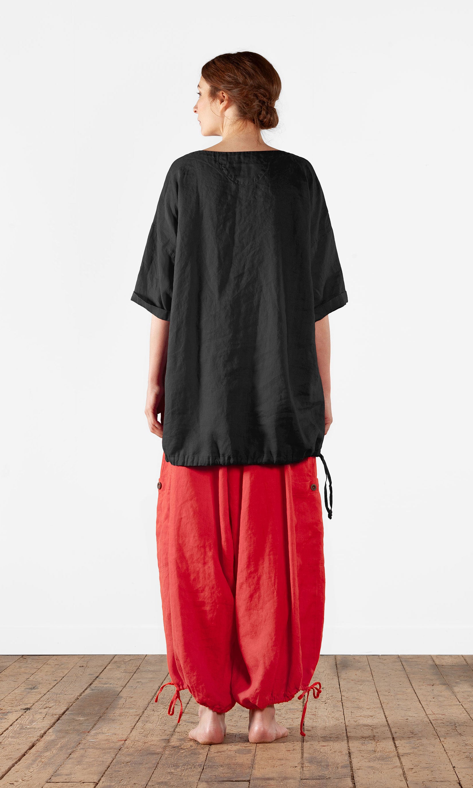 Oversized linen tunic with drawstring