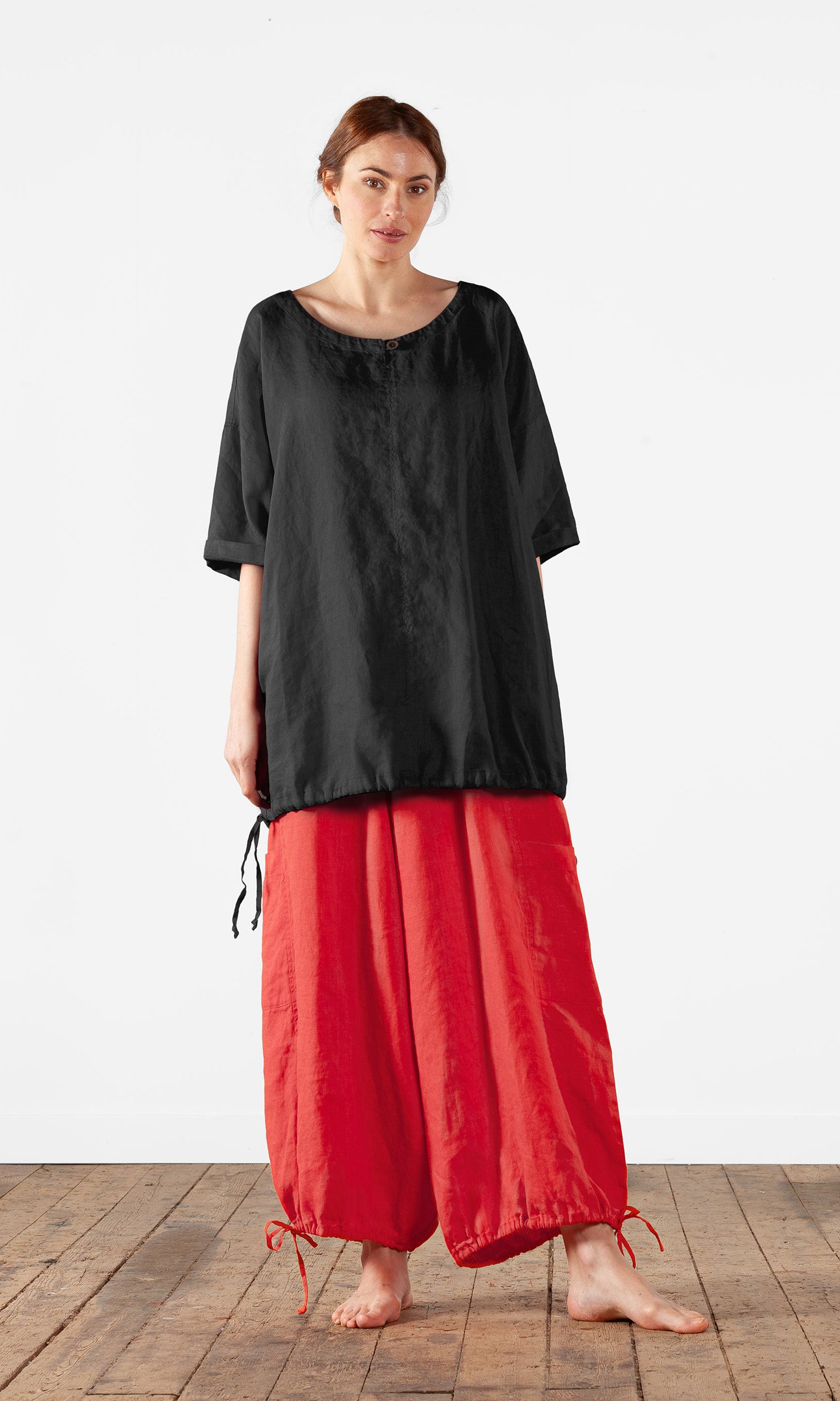 Oversized linen tunic with drawstring