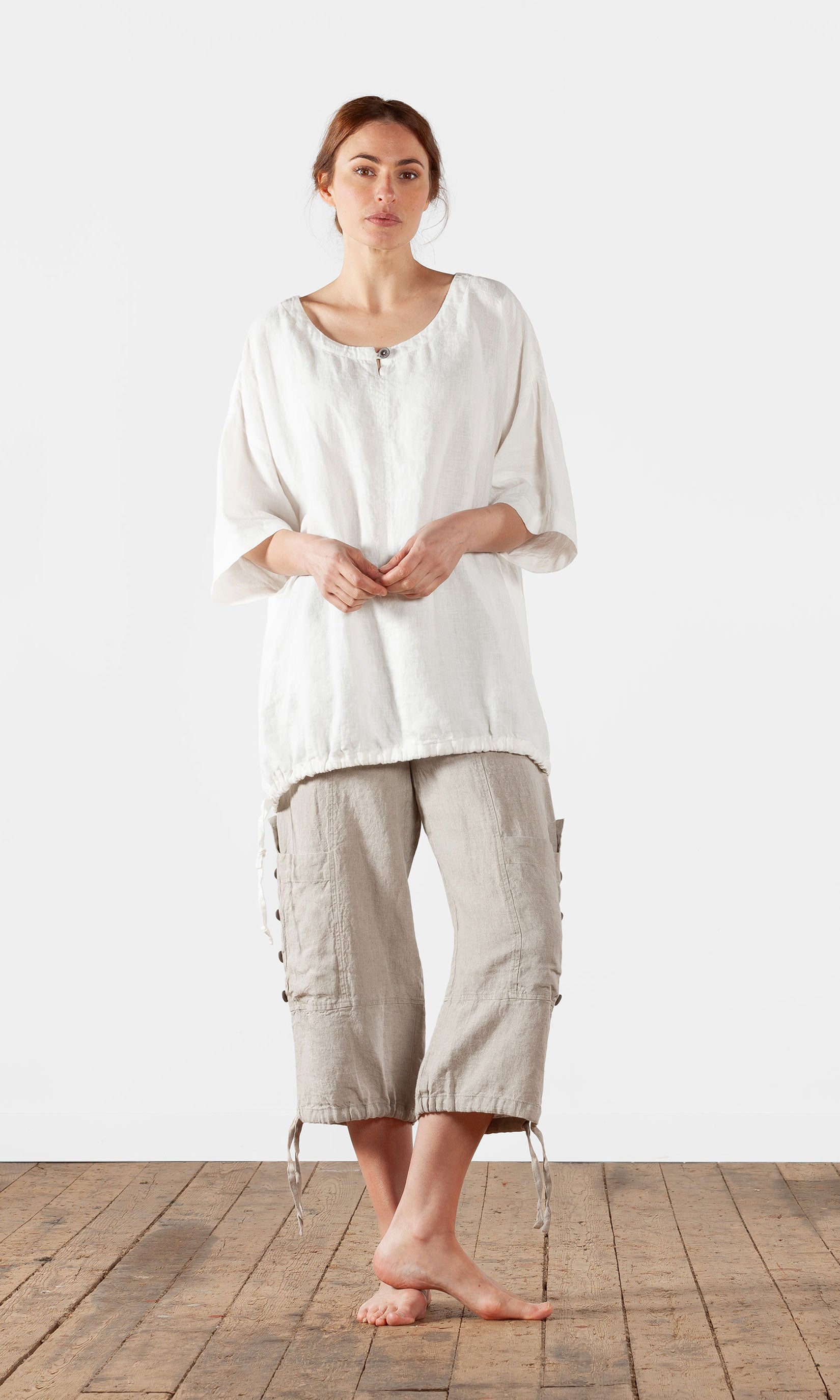 Oversized linen tunic with drawstring