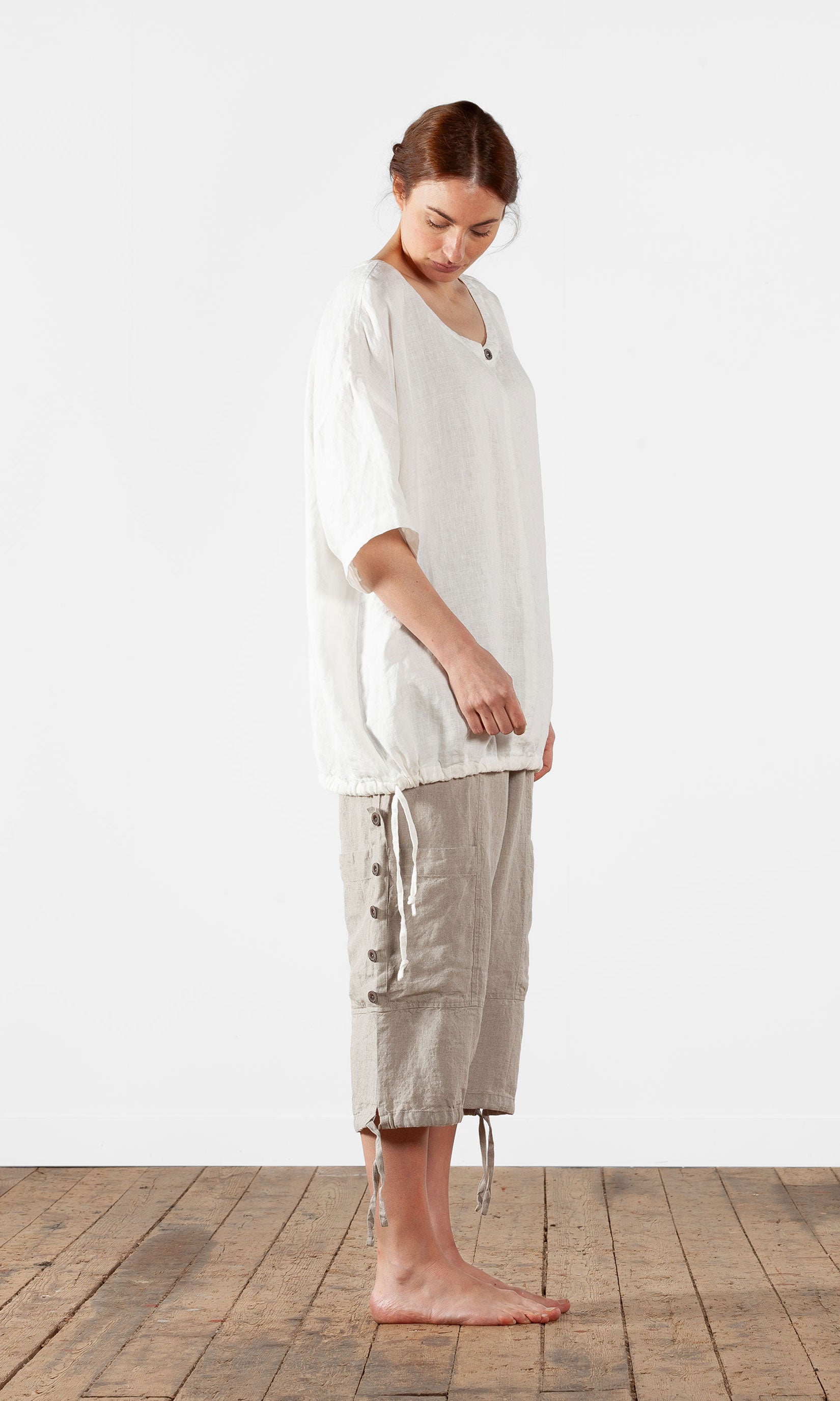 Oversized linen tunic with drawstring